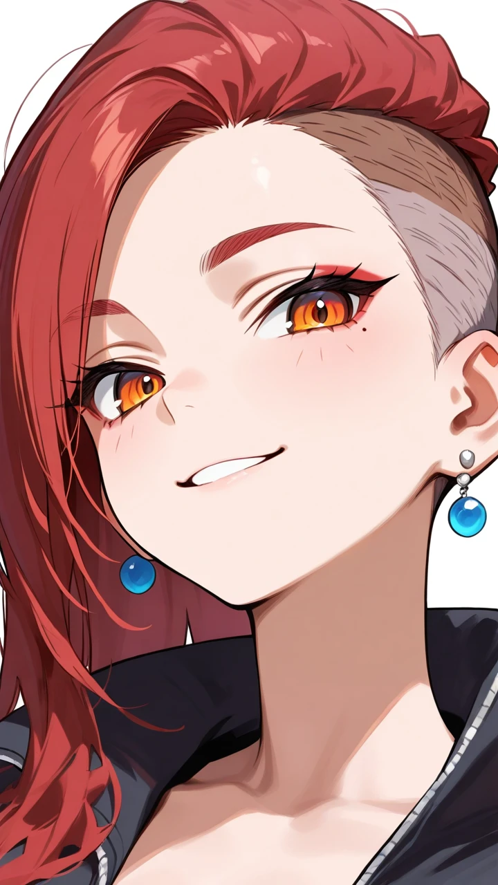 Anime girl with red hair and orange eyes and earrings - SeaArt AI