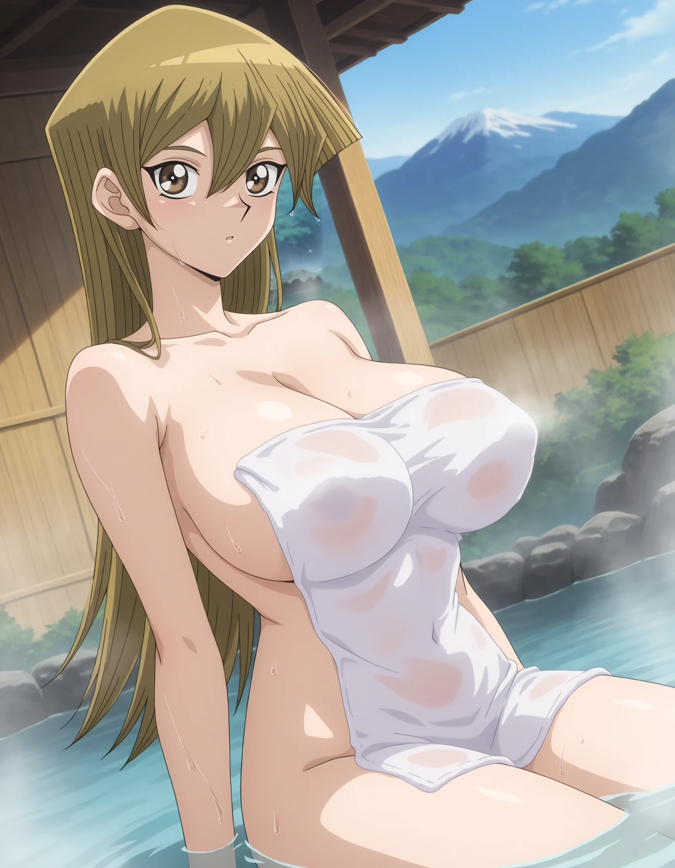 (Highest quality) Detailed information on Ai Haibara　Nipples　valley　bralift (pubic hair) Leaning forward　Blushing　