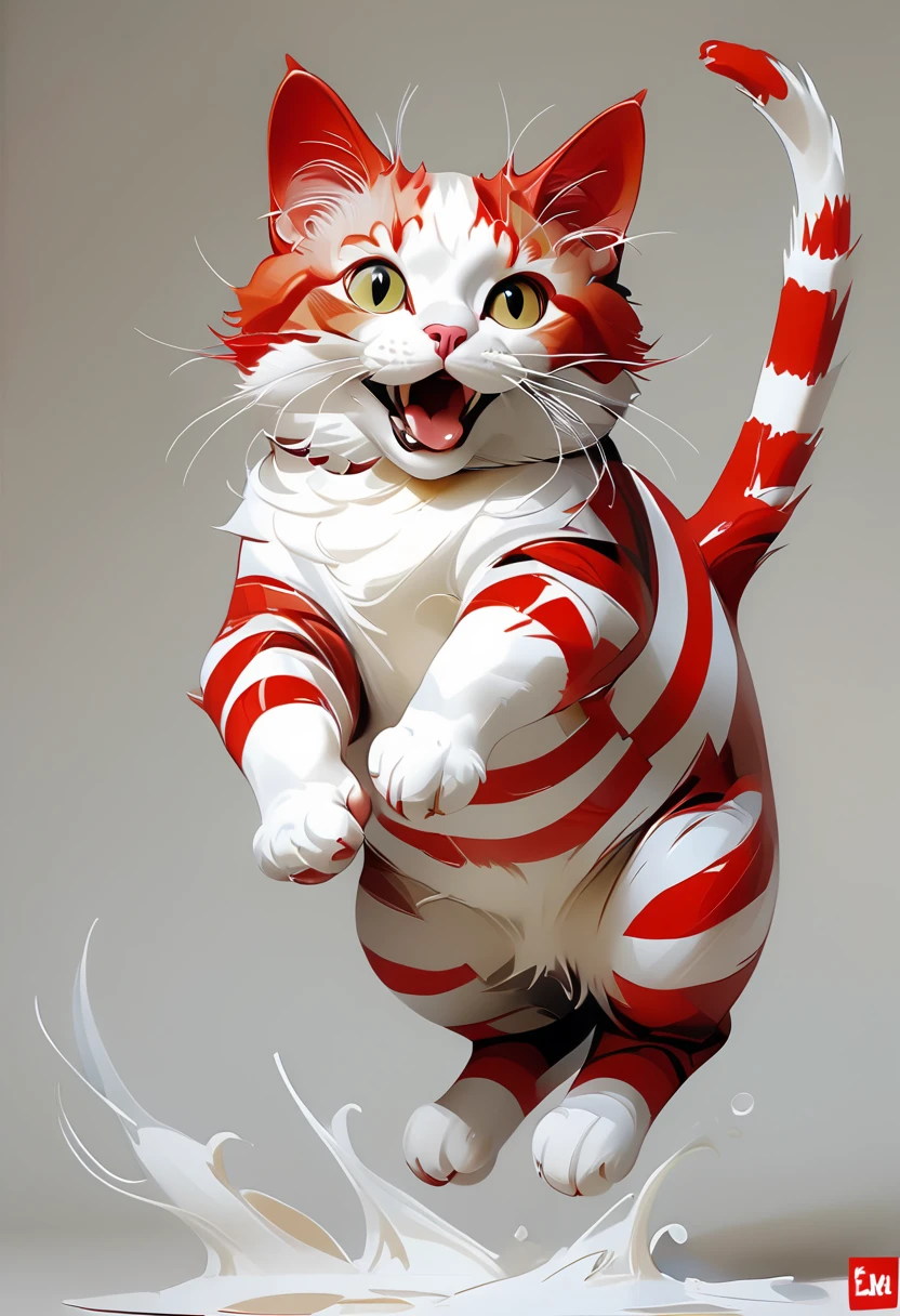 jumping cat, masterpiece, intricate, rnw_stripes, <lora:Red_n_White_Stripes:0.7>