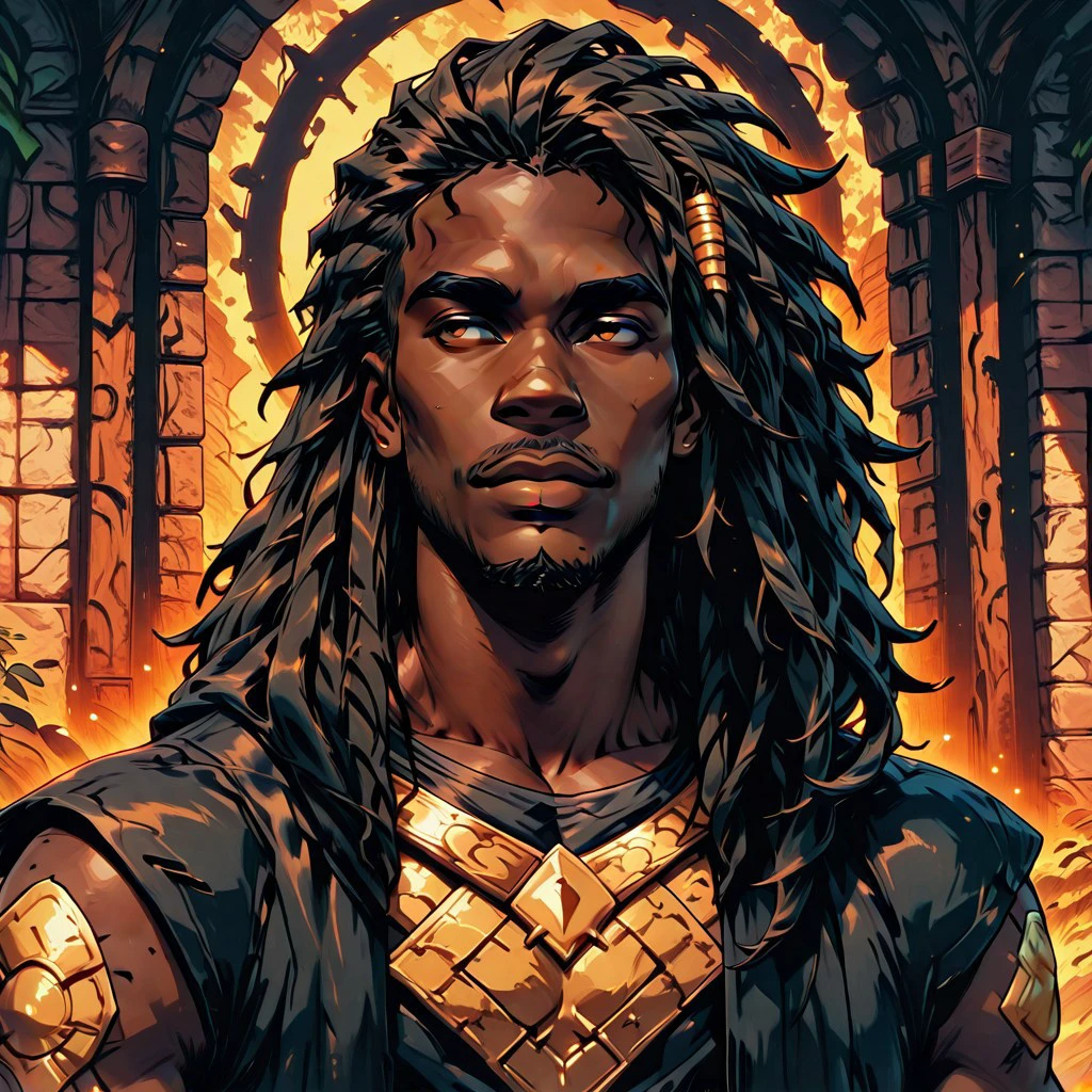 masterpiece, best quality, newest, absurdres, highres, PaintedComicV3, detailed eyes, high quality eyes, detailed face, high quality face, 1boy, dark-skinned male, african male, african, DredlocksIL-V1.0, dredlocks