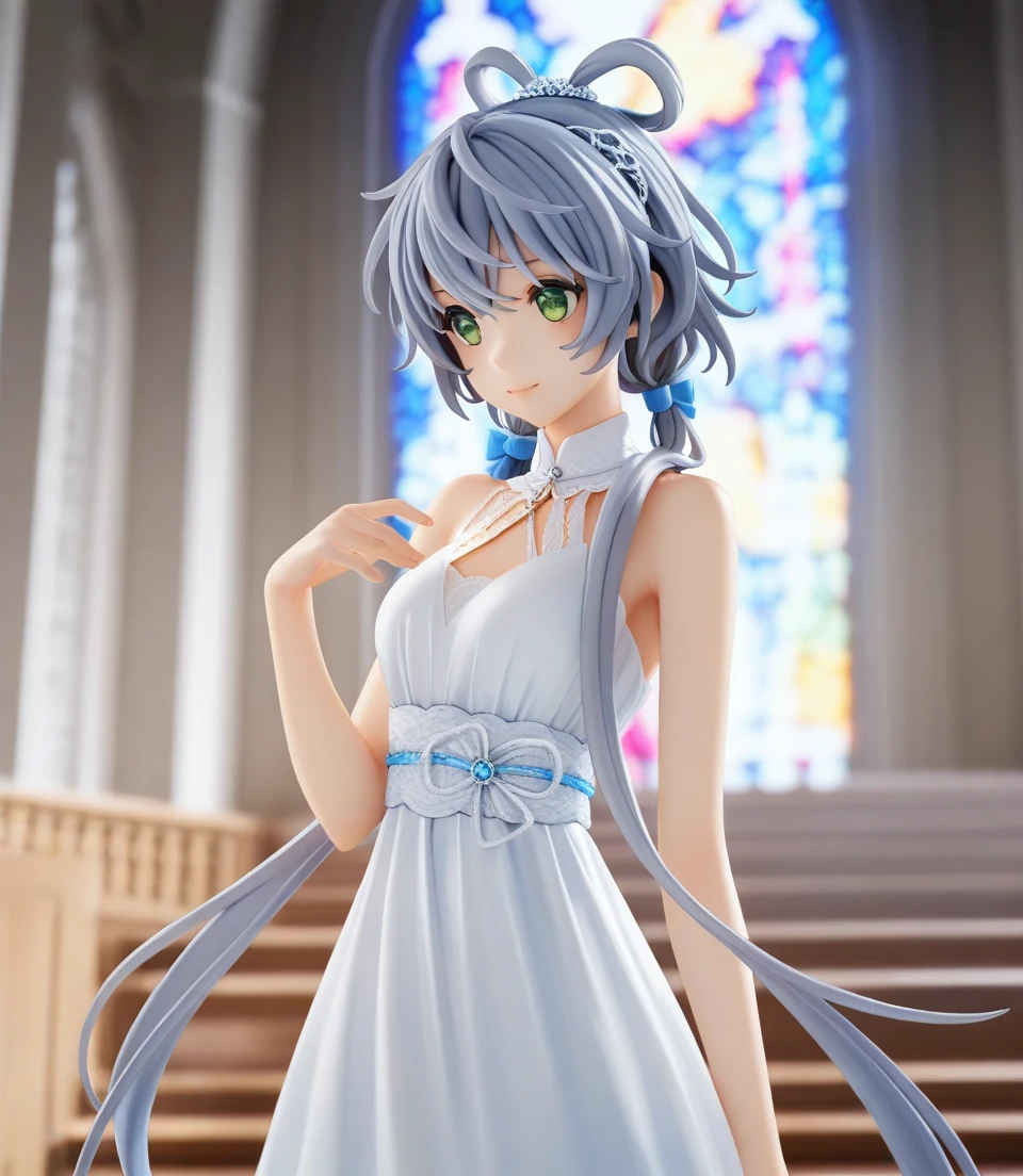 1girl,masterpiece,high quality,best quality,beautiful,upper body,luo tianyi,white dress,standing,church