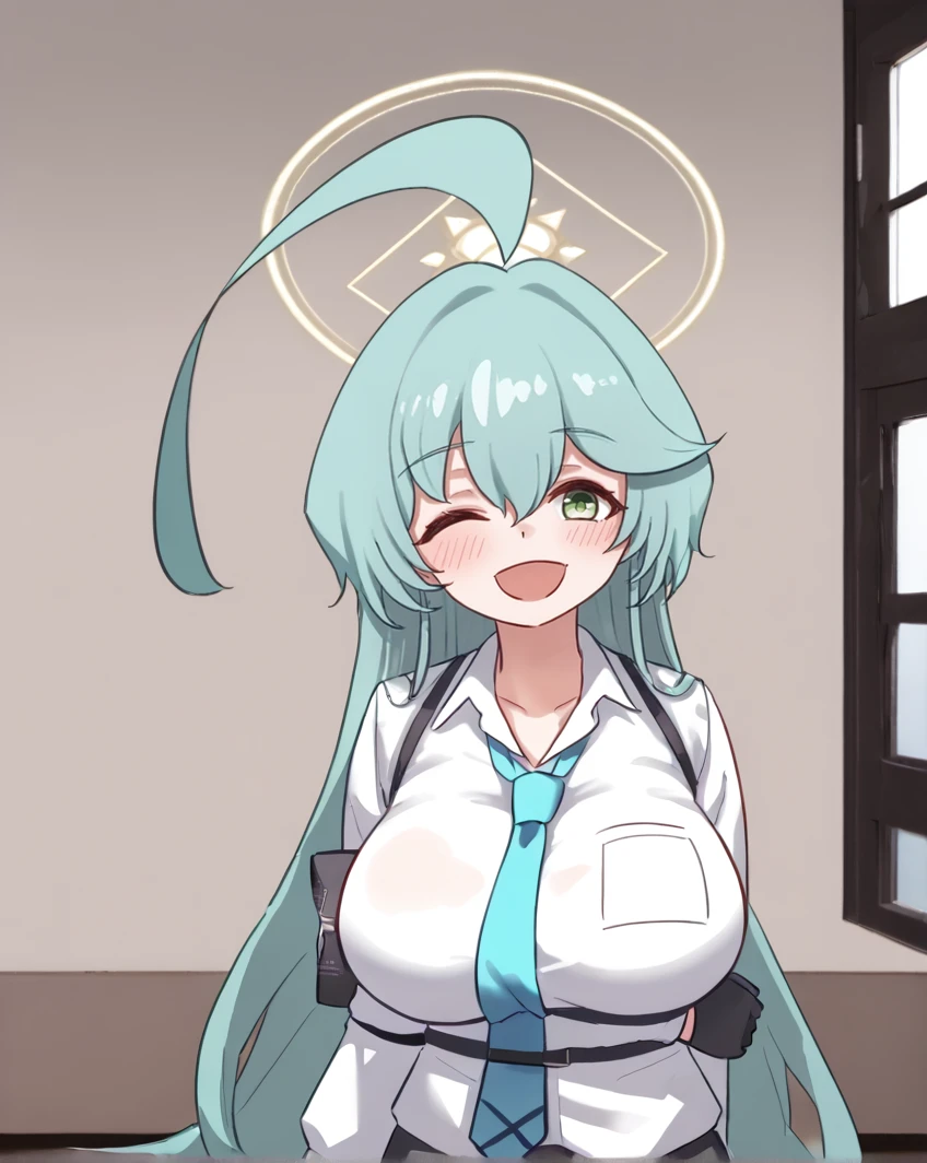 1 Cute naughty priestess, Pastel colors hair, large breasts, Thighs, (silver hair:1.2, blue hair, long hair), (frown, pouted:1,2, blush:1.2, wavy mouth), half updo, double bun, (naked:1.3), at the adventurer's guild, A bulletin board with posted paper