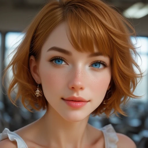 image shows a beautiful mixed race woman with an hint of an asian influence, blonde strains and overall medium tanned, [[big]] ice blue eyes,  details, realistic style photo caucasian  young woman,outstanding style, tall, ((cute)), adult. Use soft lighting to cast gentle shadows on the subject, adding a touch of dimension to your images without compromising details, Trigger Word: DeepDrops, deepenPears,