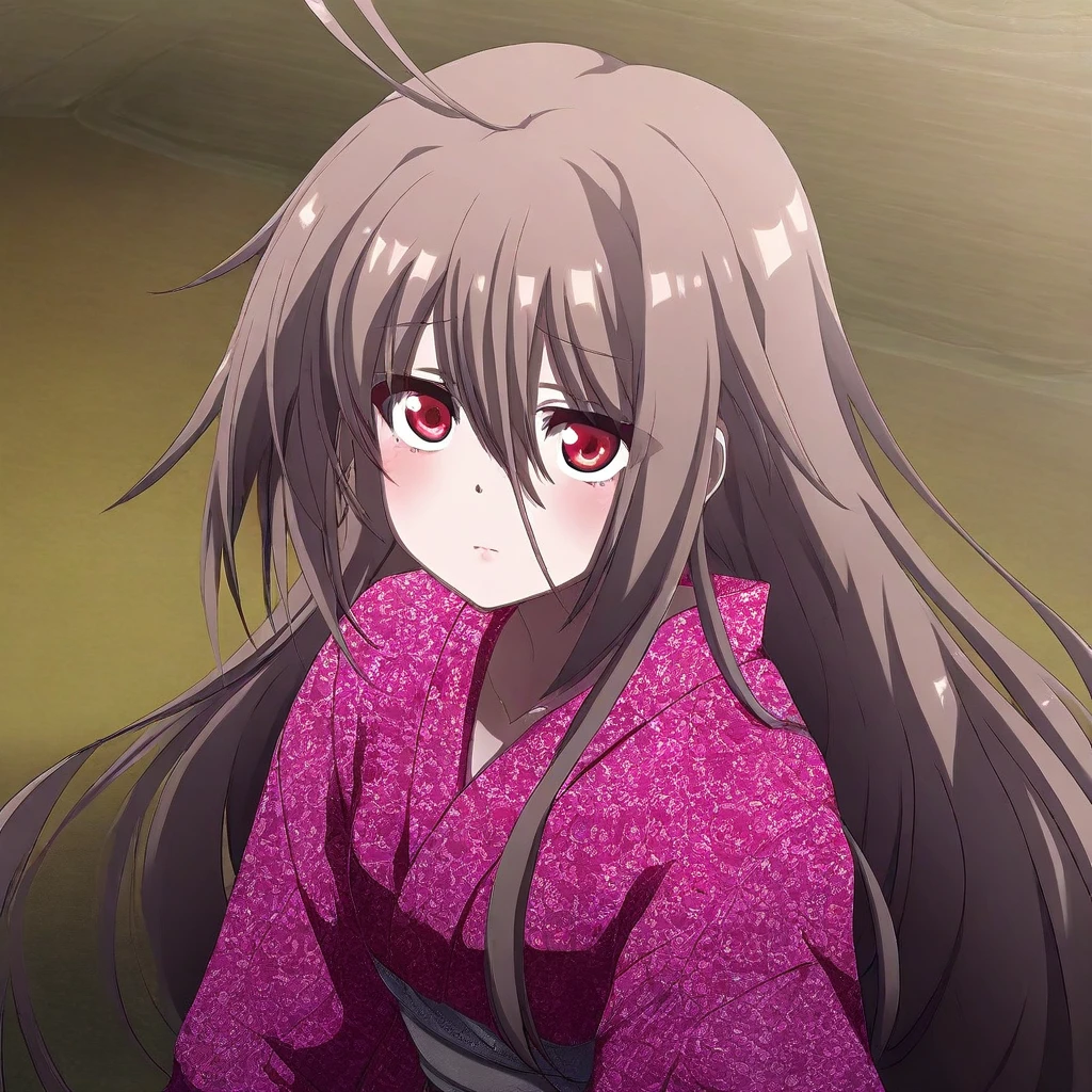 very awa,masterpiece, best quality, good quality,anime coloring, game_CG,1girl,Rosette_Savigny_DEEP_ONE,brown hair,long hair,red eyes,ahoge,straight_hair,kimono