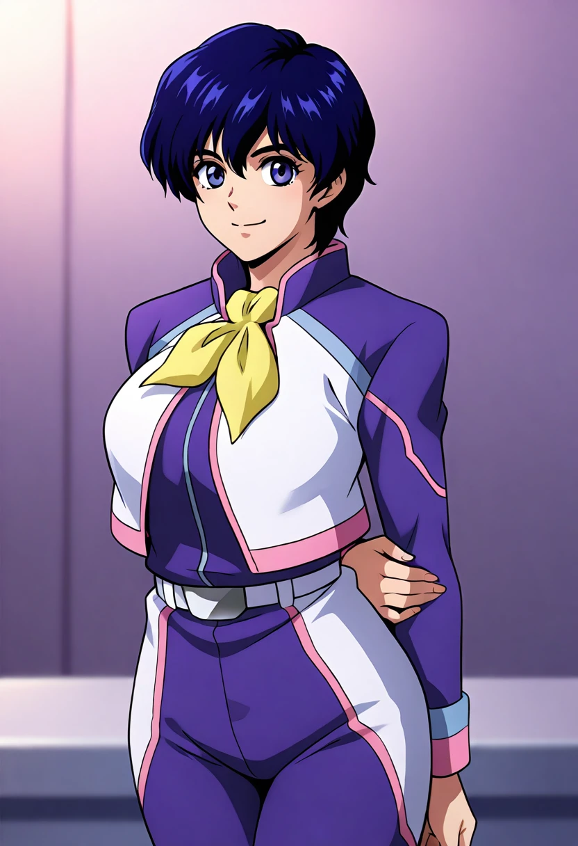 masterpiece, best quality, good quality, 1girl, claire heathrow, short hair, blue hair, blue eyes, uniform, smile,
