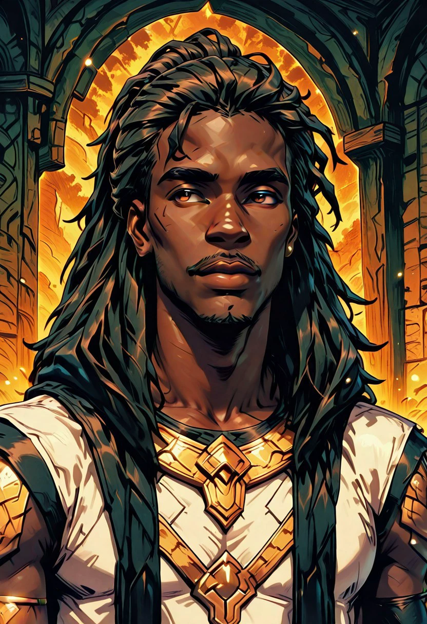 masterpiece, best quality, newest, absurdres, highres, PaintedComicV3, detailed eyes, high quality eyes, detailed face, high quality face, 1boy, dark-skinned male, african male, african, DredlocksIL-V1.0, dredlocks