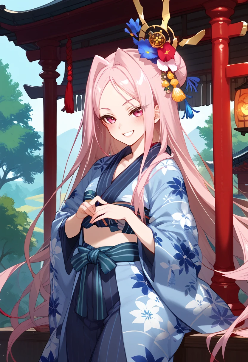 ((masterpiece, highest quality)), Super detailed, shine, shine光, ray tracing, (perfect face, detailed face, fine eyes,perfect hands), (medium breasts:1.2),hd, super cute face,ray tracing,perfect lighting,highest quality, Super detailed, shine目, sangonomiya kokomi, shell, smile, pink hair, pool , (complex background, There are many elements in the background:1.2), ((Super detailedな背景)), ((8K wallpaper)),