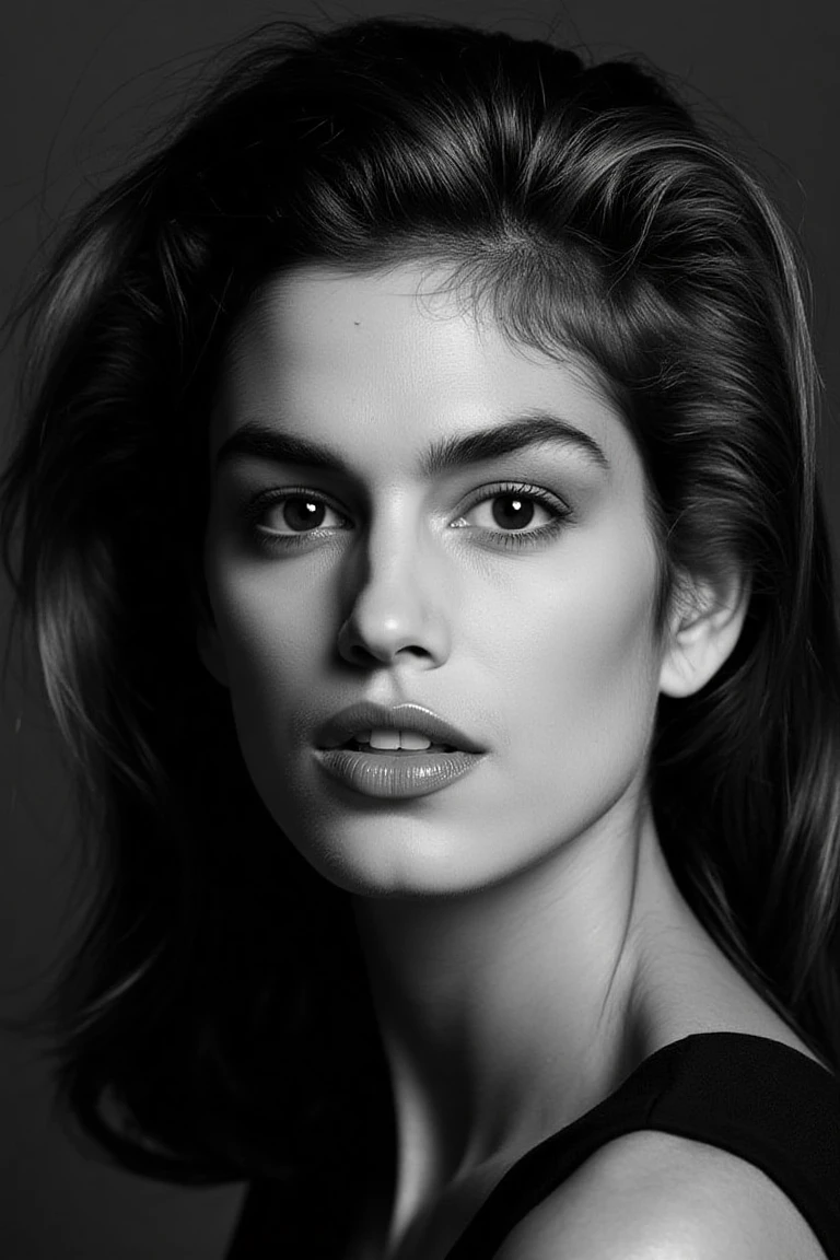 black and white portrait inspired by Peter Lindbergh's photographic style, a woman looking directly into the camera with an intimate and deep expression.,cindycflx