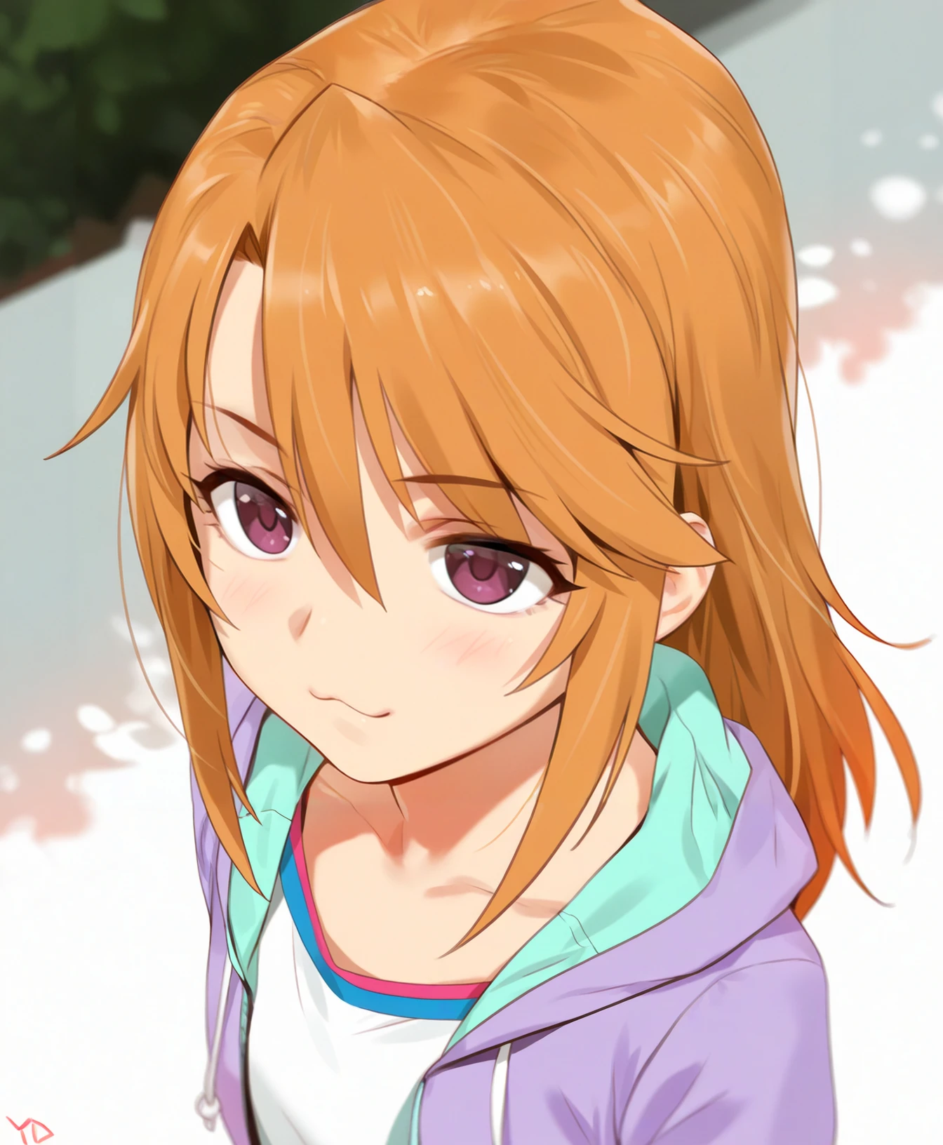 <lora:nyalia:0.25>, nyalia,
yd \(orange maru\),
sfw, 1girl, solo, clothed,
yuuki haru, idolmaster, orange hair, long hair,
:3,
BREAK,
from above,
blurred background,
masterpiece, best quality, absurdres