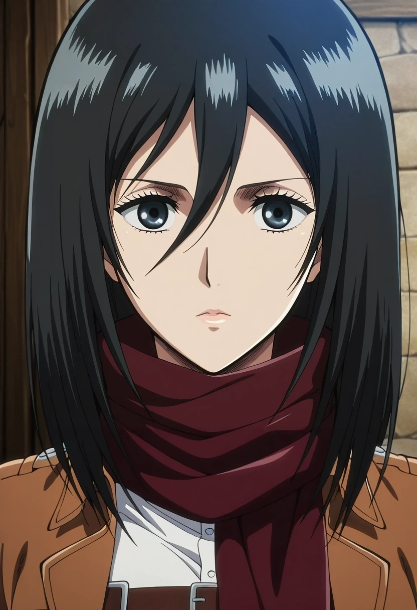 masterpiece, best quality, , anime screencap, anime coloring, , looking at viewer, , 1girl, solo, <lora:mikasa_ackerman_ilxl:0.94>, mikasa_ackerman, black hair, black eyes, hair between eyes, long hair, , , ,