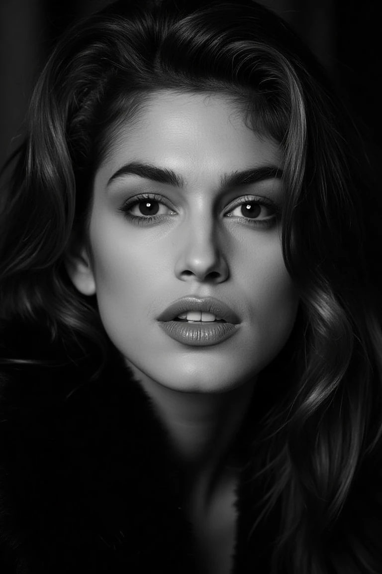 black and white portrait inspired by Peter Lindbergh's photographic style, a woman looking directly into the camera with an intimate and deep expression.,cindycflx