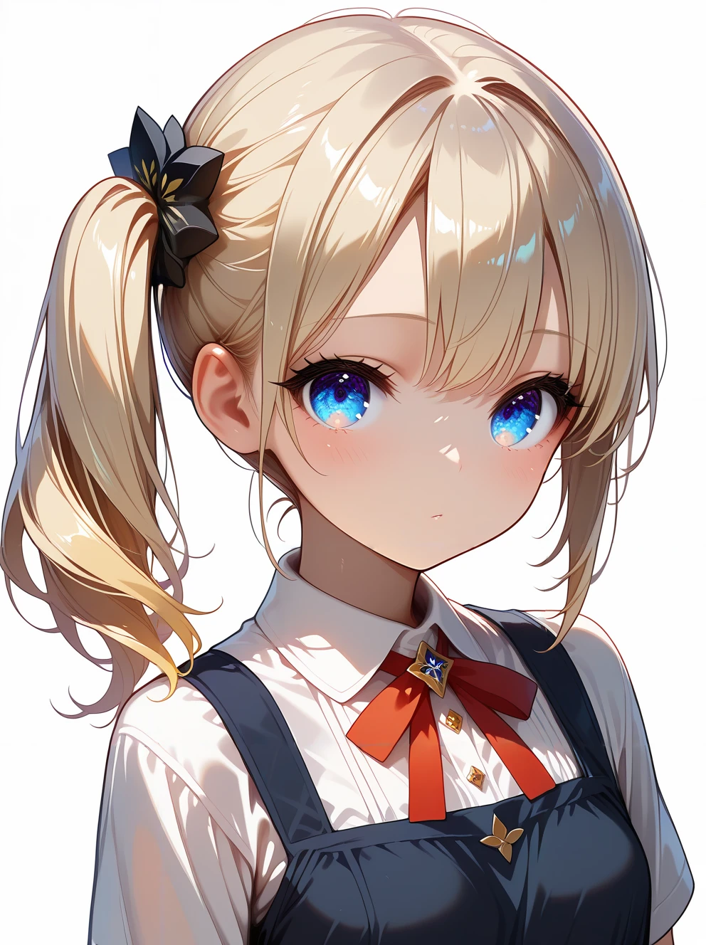 masterpiece,amazing quality,best quality,ultra-detailed,8K,illustration,CG,shiny hair,clear skin,ultra-detailed-eyes,simple background,cute girl, eyelashes <lora:side ponytail_illustrious_V1.0:1> side ponytail