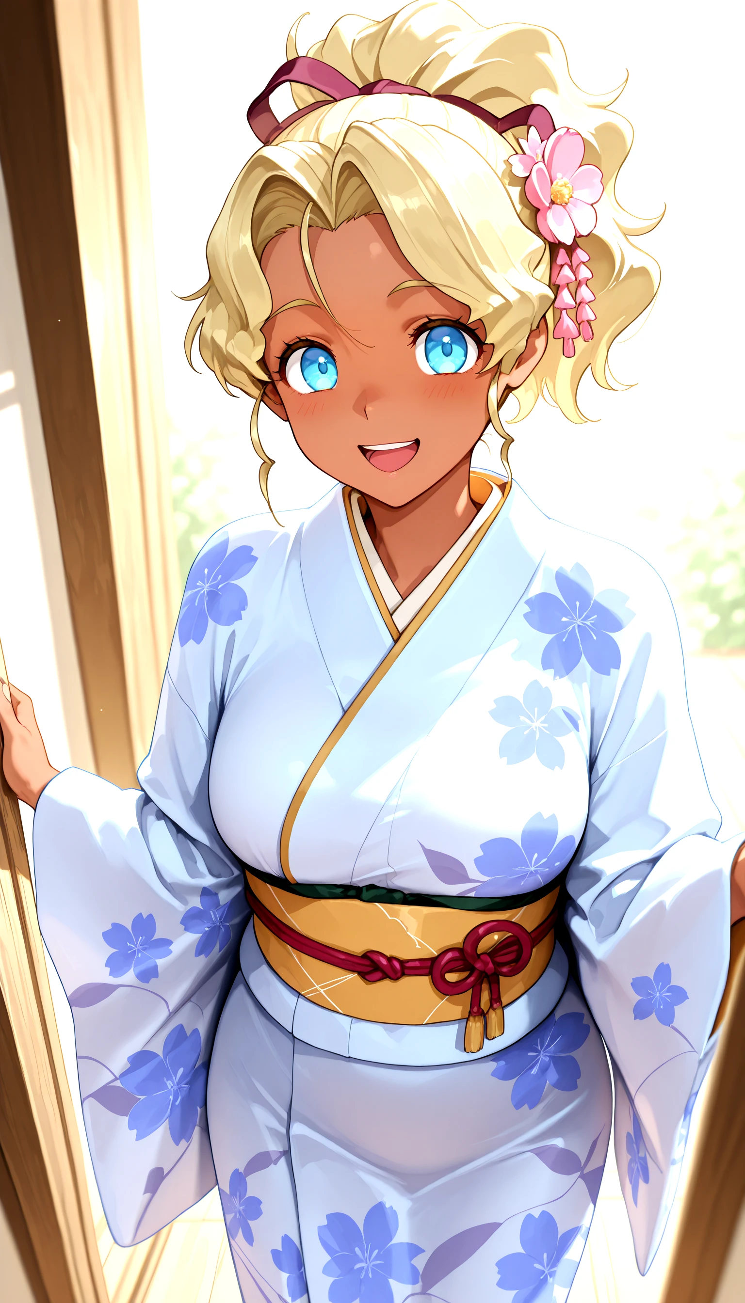 <lora:Mihoshi(Illust)V4_epoch_10:0.99> kuramitsu_mihoshi, floral kimono, smile, open_mouth,, masterpiece,best quality,absurdres, amazing quality