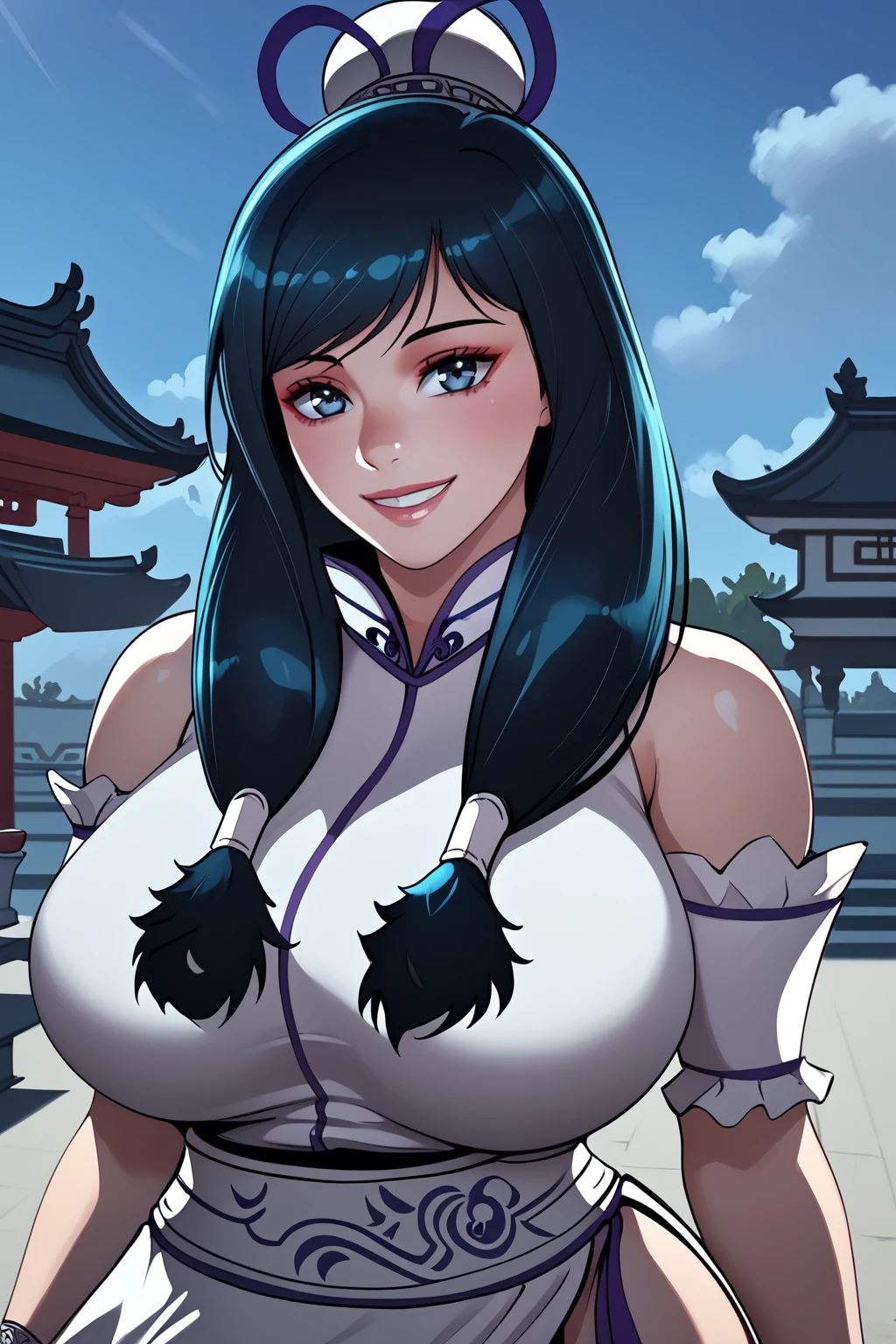 score_9, score_8_up, score_7_up, masterpiece, high quality, extreme detail, absurdres, (detailed skin texture) BREAK
<lora:Sword Empress Seo Yu-RanPonyLora:1> seoyuran, long hair, swept bangs, hair bun, hair ribbon, hair tubes, china dress, bare shoulders, arm garter, detached sleeves, fingerless gloves, side slit, smile, sunny