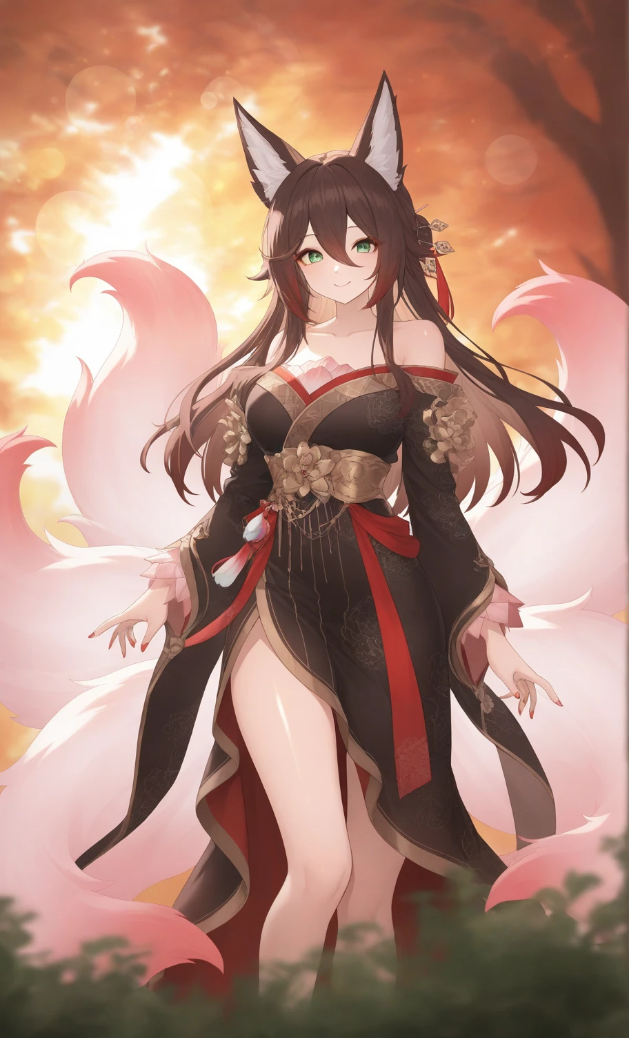 (NSFW), Solitary Maiden, Explicit Theme, Adult-oriented Content Warning, Official Art, Unity 8k Wallpaper, Highly Detailed, Erotic and Aesthetic, Masterpiece, highest quality, Fox Witch, Fox Mask Template, Traditional Japanese Kimono - Haori, Foxfire Spells, Animal-human Transformation, Fox Familiar, Seductive Conversion, [Adult digital art: 1.0], [Furry Art: 1.2], Fox ears and tail, Glowing aura, Reddish-brown fur, Long and curvy figure, High-resolution details, Deep purple eyes, Seductive smile,