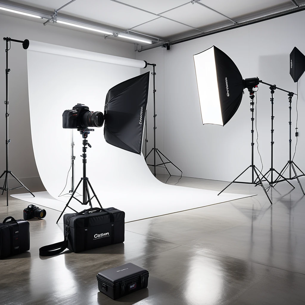 A professional photography studio with a clean, modern design. The room has smooth white walls and a polished concrete floor. A large white backdrop extends across one wall, seamlessly curving into the floor to create an infinity effect. Positioned directly in front of the backdrop is a high-end DSLR camera mounted on a sturdy black tripod, aimed toward the scene for shooting. The camera has a visible lens and adjustment dials, indicating a professional setup. On either side of the backdrop are two large softbox lights mounted on adjustable stands, emitting a soft, even glow. In the background, there are black equipment cases stacked neatly against the wall, adding to the organized workspace. The overhead fluorescent lights illuminate the space evenly, and faint reflections of the setup can be seen on the smooth floor. The overall atmosphere is bright, clean, and professional, emphasizing functionality and creative potential.
<lora:SDXLFaeTastic2400:0.4> <lora:extremely_detailed:0.4> extremely detailed, Masterpiece,best quality,hi res,8k,hi res,8k,award winning,(sharp focus, intricate, highly detailed),