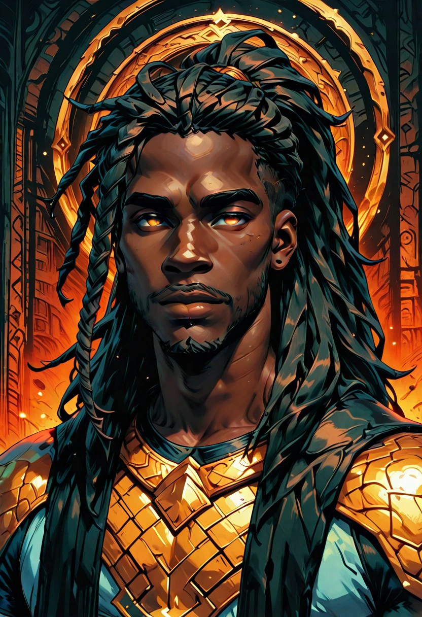 masterpiece, best quality, newest, absurdres, highres, PaintedComicV3, detailed eyes, high quality eyes, detailed face, high quality face, 1boy, dark-skinned male, african male, african, DredlocksIL-V1.0, dredlocks