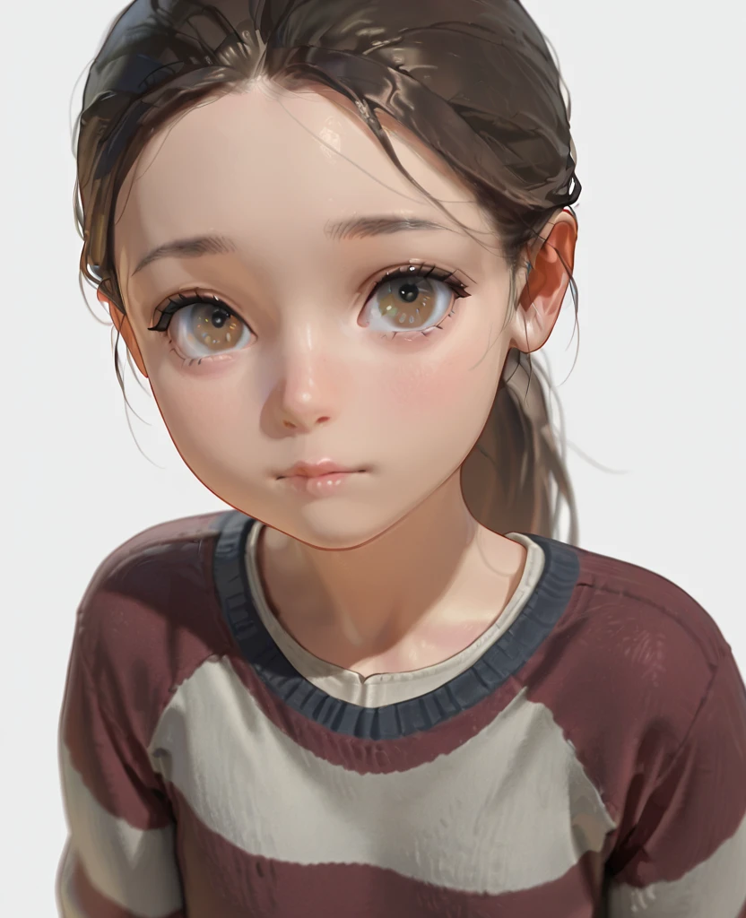 masterpiece, 1440p, 8k, UHD, amazing quality, high resolution, solo, <lora:Alice_Williams_Illustrious:1> AliceWilliams, 1girl, solo, sweater, striped, brown eyes, simple background, looking at viewer, grey background, brown hair, portrait, closed mouth, petite, lips, black hair, shirt, upper body