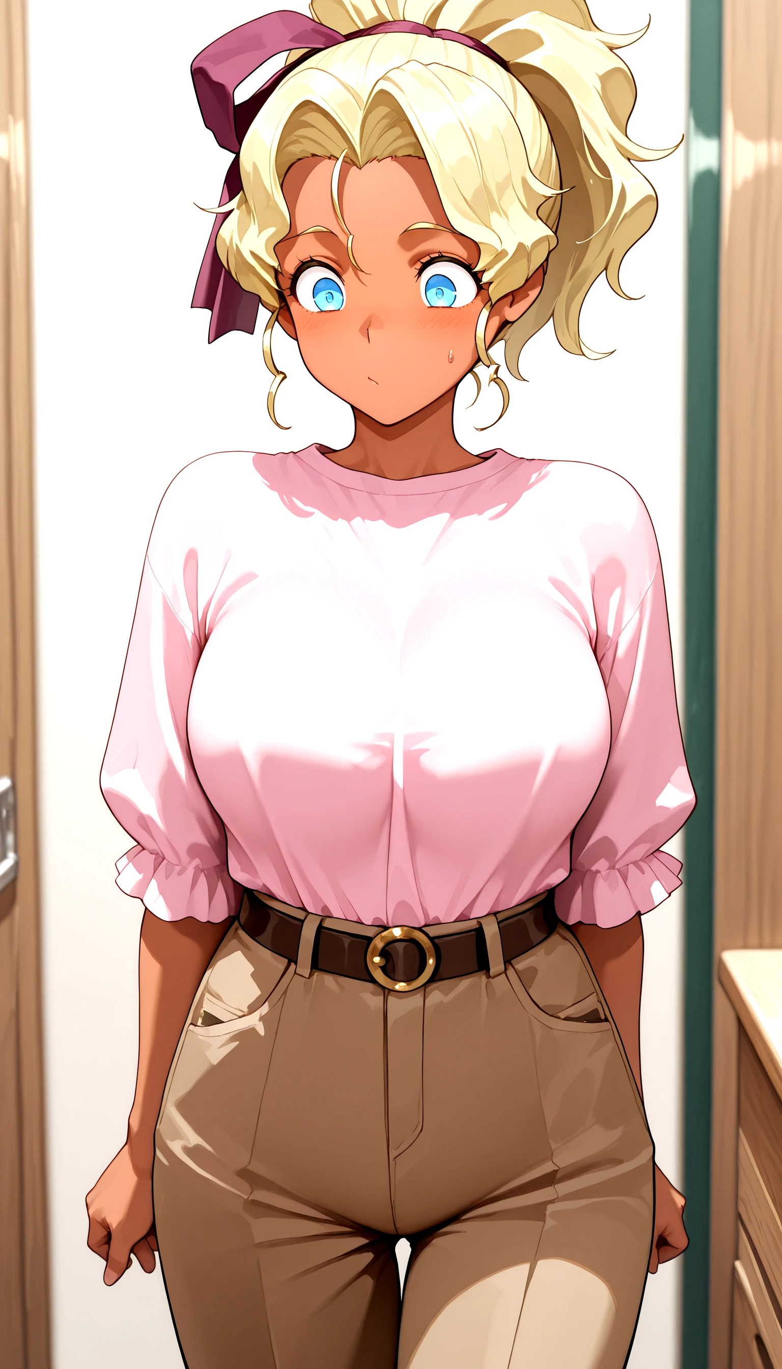 <lora:Mihoshi(Illust)V4_epoch_10:0.99> kuramitsu_mihoshi, pink shirt, brown pants, masterpiece,best quality,absurdres, amazing quality