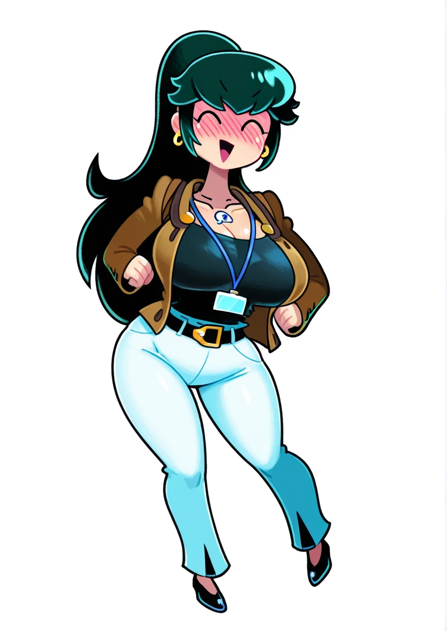 Ralph Bakshi Style, Curvy blue eyed girl with long wavy black hair and small breasts, (cruel_expression):3.0, (gigantic_flaccid_penis)