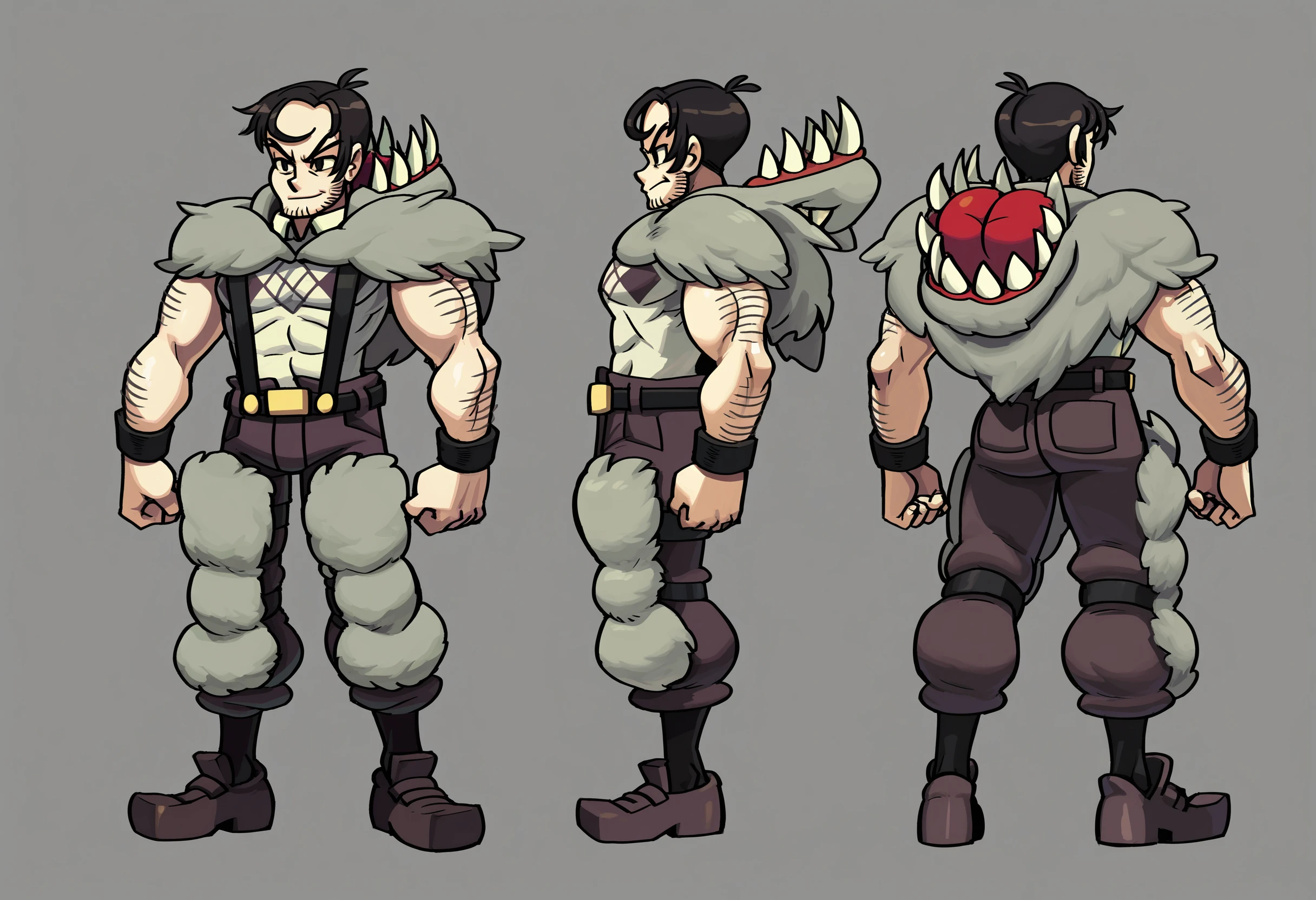 masterpiece, best quality, newest, absurdres, highres, very awa, 1boy, male, male focus, beowulf \(skullgirls\), reference sheet, multiple angles, turnaround, full body