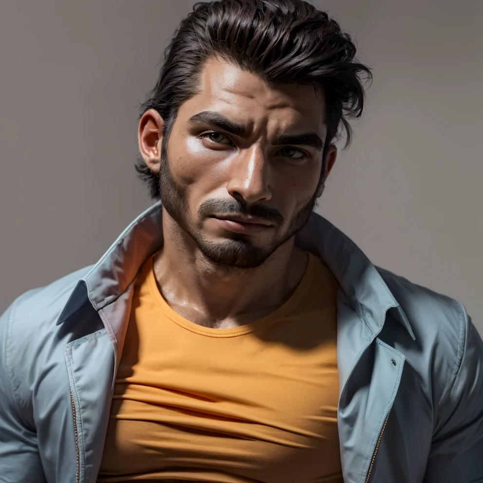 33 year old man, mafia.
tall and muscular, with an imposing presence. His eyes are black and deep, with an intense look. His beard is black and well defined., and his face is manly, sexy and attractive. He has thick eyebrows and a straight nose., and his skin is a dark cinnamon tone. her hair is black. Parecido to Burak Özçivit