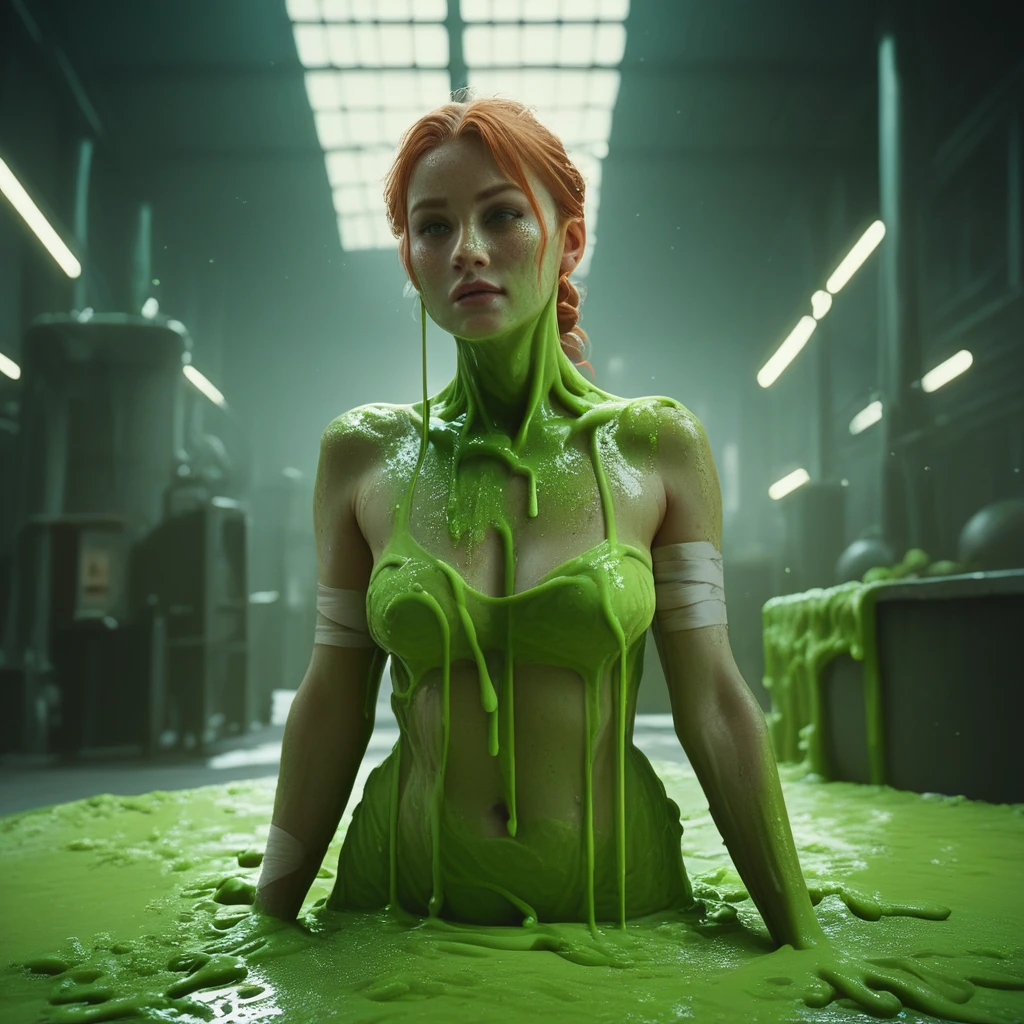 score_9, score_8_up, score_7_up green slime wrapping around a female in a factory