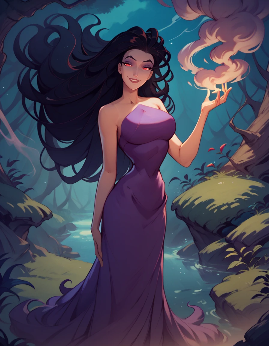 score_9, score_8_up, score_7_up, score_6_up,
1girl,solo,
large breasts,
ErisDG,
long hair, black hair, red eyes, makeup,
floating hair,
smoke, full body,
forest, fantasy, night, glowing,
half closed eyes, looking at viewer, smile,
<lora:Eris PXL v02-000003:1>