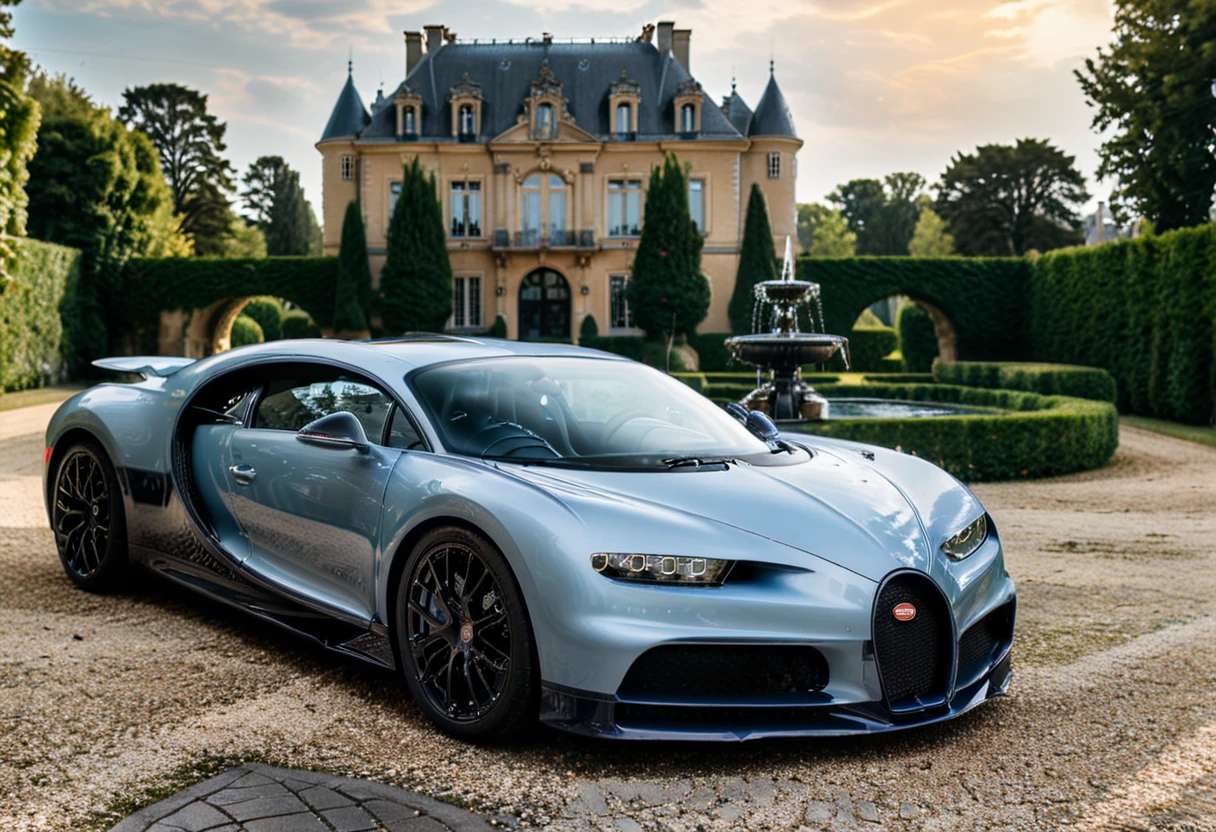 <lora:bugattich1r0n:1>,A pastel pink, bugatti ch1r0n parked outdoors in front of a majestic French château. The car, with its glossy metallic blue exterior and sleek black accents, is perfectly positioned on a cobblestone driveway leading to the château. The château features classic French architecture with large arched windows, intricate stonework, and tall, elegant towers. The setting is bathed in soft golden sunlight, creating a warm and luxurious atmosphere. Surrounding the château are neatly trimmed gardens, fountains, and lush greenery, enhancing the sense of grandeur. The scene combines automotive excellence with historical elegance."
<lora:SDXLFaeTastic2400:0.4> <lora:extremely_detailed:0.4> extremely detailed, Masterpiece,best quality,hi res,8k,hi res,8k,award winning,(sharp focus, intricate, highly detailed),