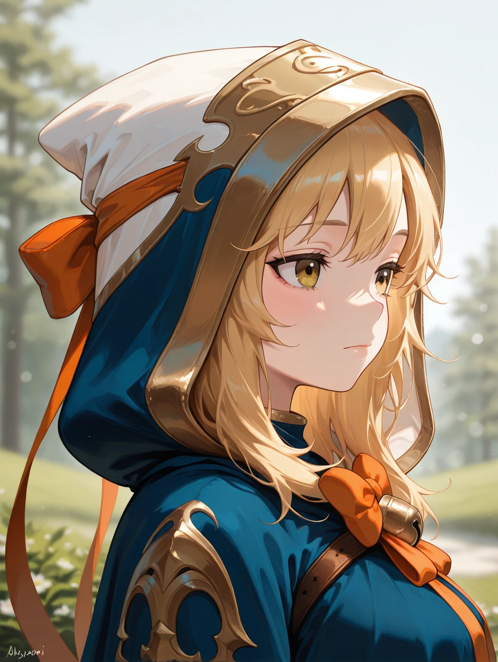 bari, 1girl, solo, long hair, blonde hair, closed mouth, yellow eyes, upper body, artist name, hood, from side, hood up



masterpiece, best quality,amazing quality, very aesthetic, absurdres, depth of field, blurry background, extremely detailed face, detailed eyes