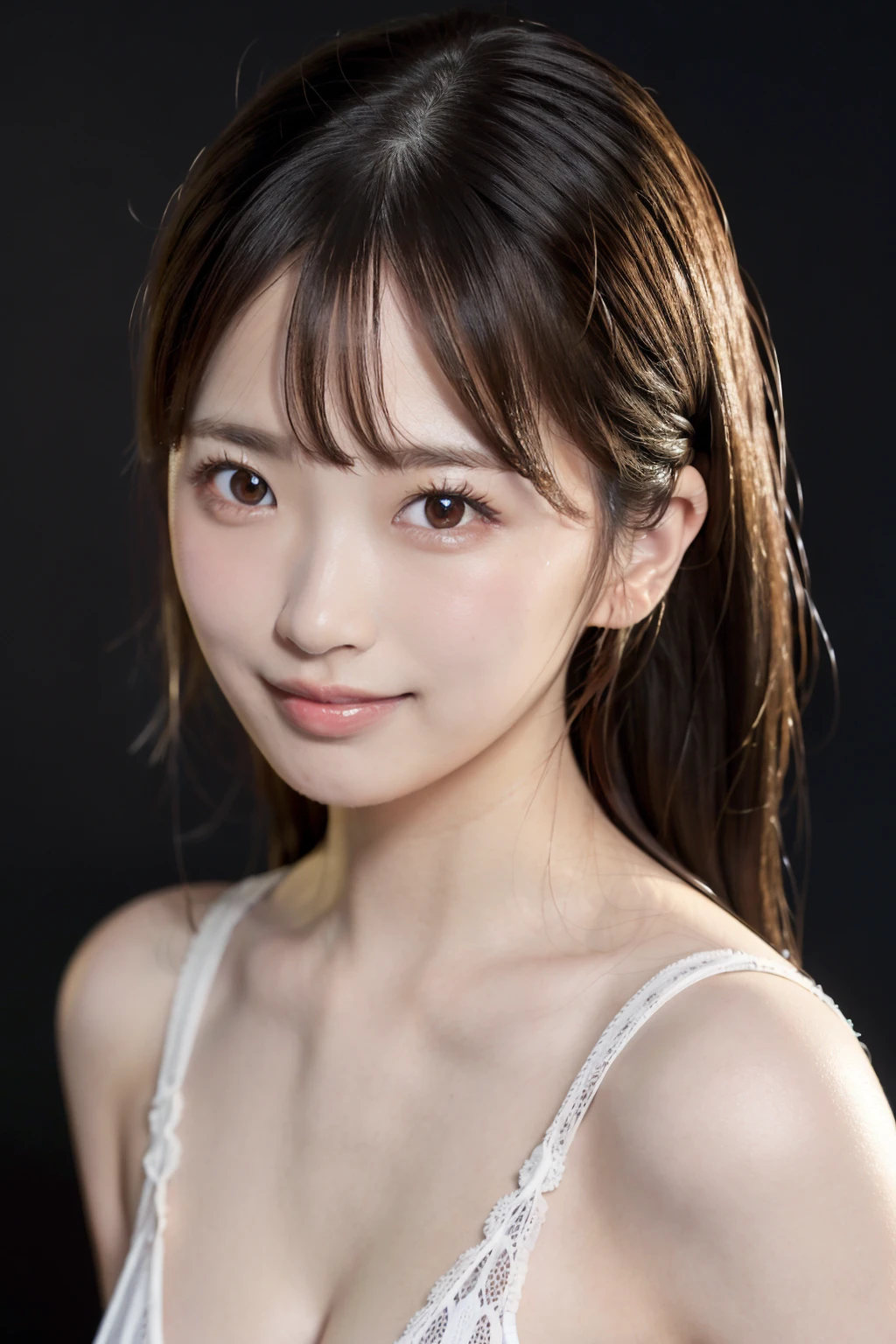(software:1.8、masterpiece, Highest quality),1 Girl, alone, have, Realistic, Realistic, Looking at the audience, Light brown eyes, Highly detailed shiny long hair,Beautiful symmetrical face、Spring Clothes:1.6, Whity, lips, bangs, Highly detailed beautiful face、very fine and beautiful eyes、, Mouth closed, Upper Body、Big eyes、eyelash、((Very simple blue background:1.8))、(((bangsのあるロングヘア、Short shiny hair、Big eyes、big and full chest、Looking at the audience、Innocent beauty、Show me your ears、Beautiful long neck、smile、please close your mouth and smile)))、Ideal body type、{Huge|big|Hugeな|Mega} chest:2, chestの谷間:2、幸せなsmile、Beautiful Teeth、