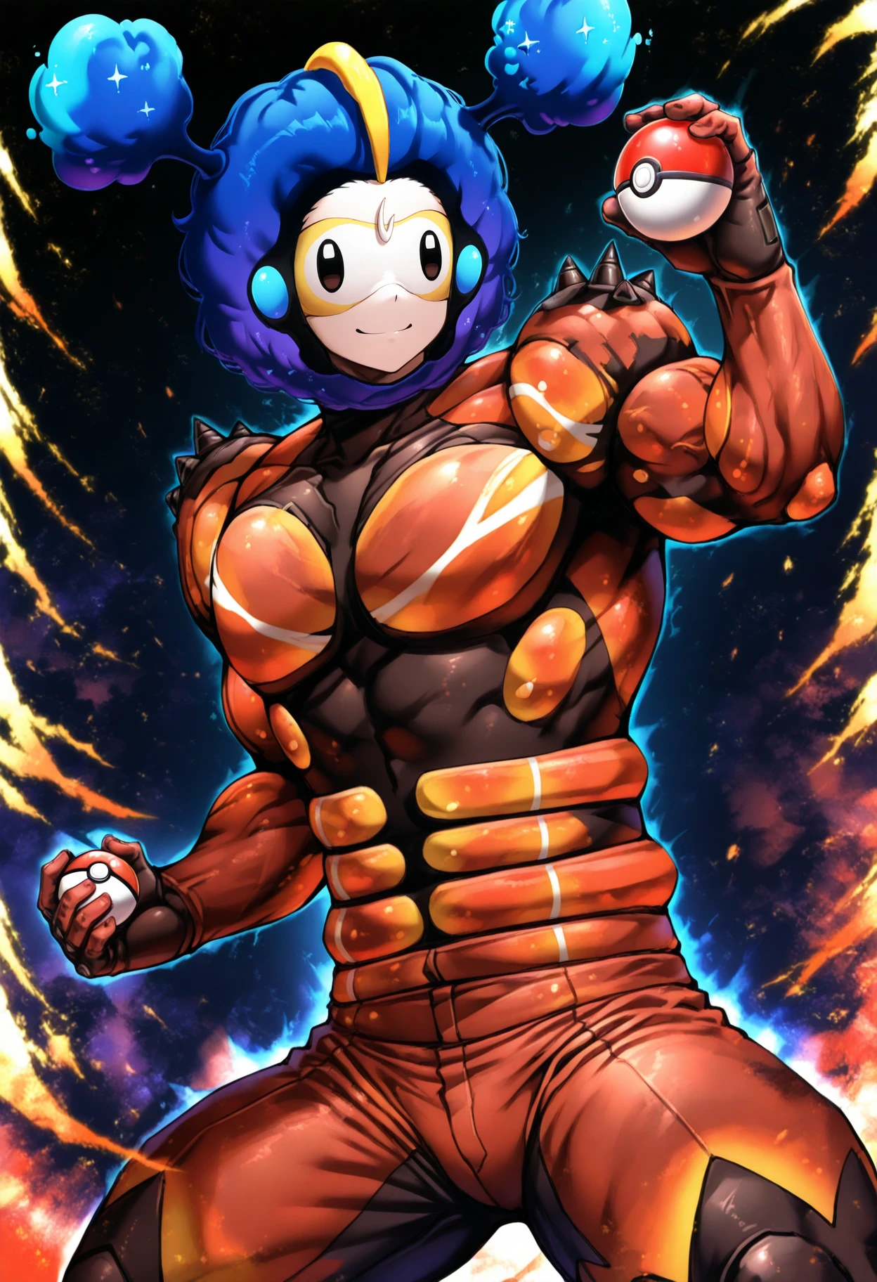 Demon, shirtless, has abs, lots of arms, and holds a vase.
