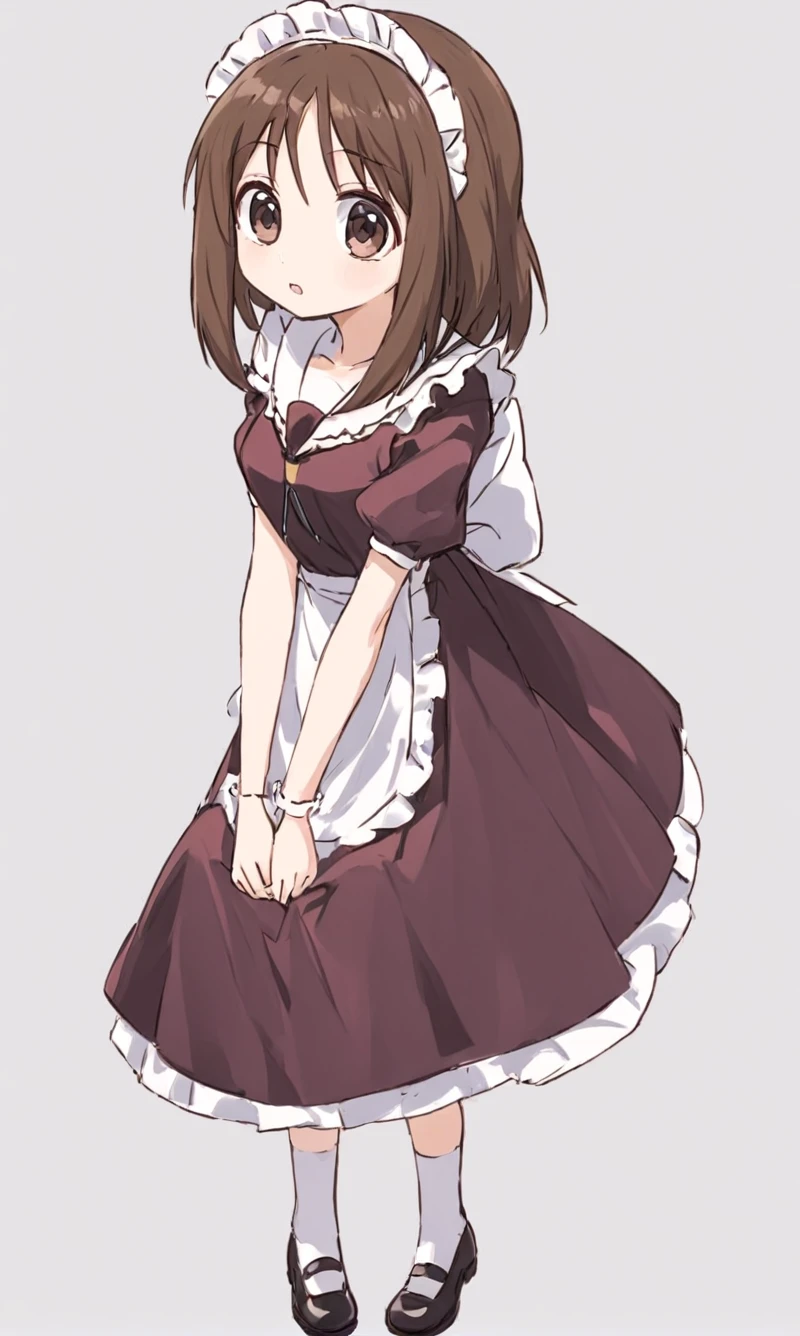 masterpiece, best quality, 1 girl, brown hair, kasuga ayumu, maid dress, big eyes, <lora:Kasuga_Ayumu_Osaka__SDXL_XL__Azumanga_Daioh_Epoch10:1>, full body