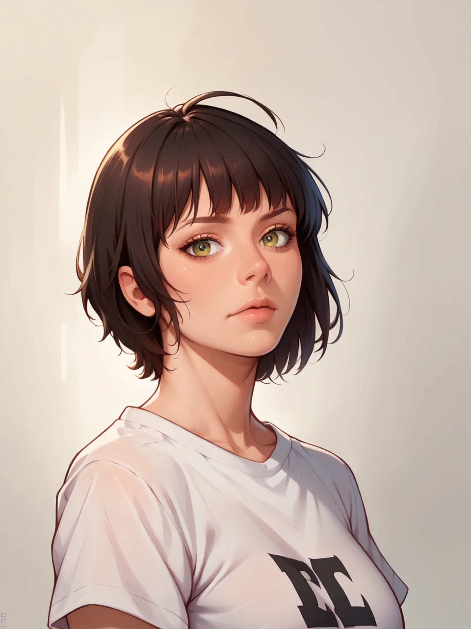 score_9, score_8_up, score_7_up, score_6_up, SFW, Karin Spolnikova, upper body, standing, short haircut, neat hairstyle, black hair, bang, looking at viewer, atmospheric magical background, shirt, <lora:Karin_Spolnikova_pony_v1.0:0.7>