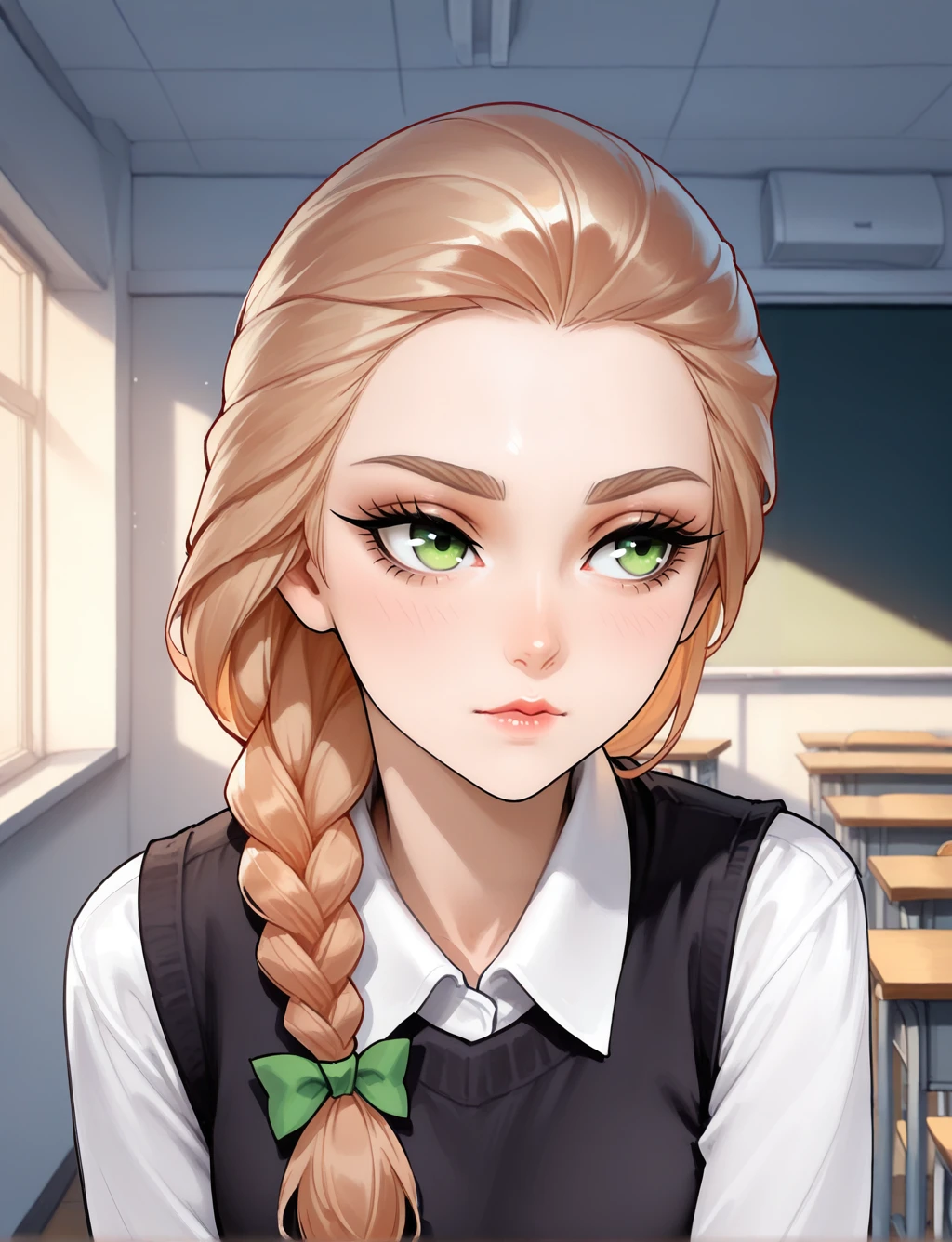 masterpiece,best quality,amazing quality,very aesthetic,(absurdres:1.1),fscq, Katya_TB, newest,scenery,1girl, alluring, light blush makeup, long eyelashes, striking eyes, pastel color scheme,masterpiece, best quality, amazing quality, very aesthetic, absurdres, newest, scenery, classroom, school uniform, warm ambient lighting, motion blur, <lora:flllak:0.8>, <lora:Katya_TB_Illv3:0.8>