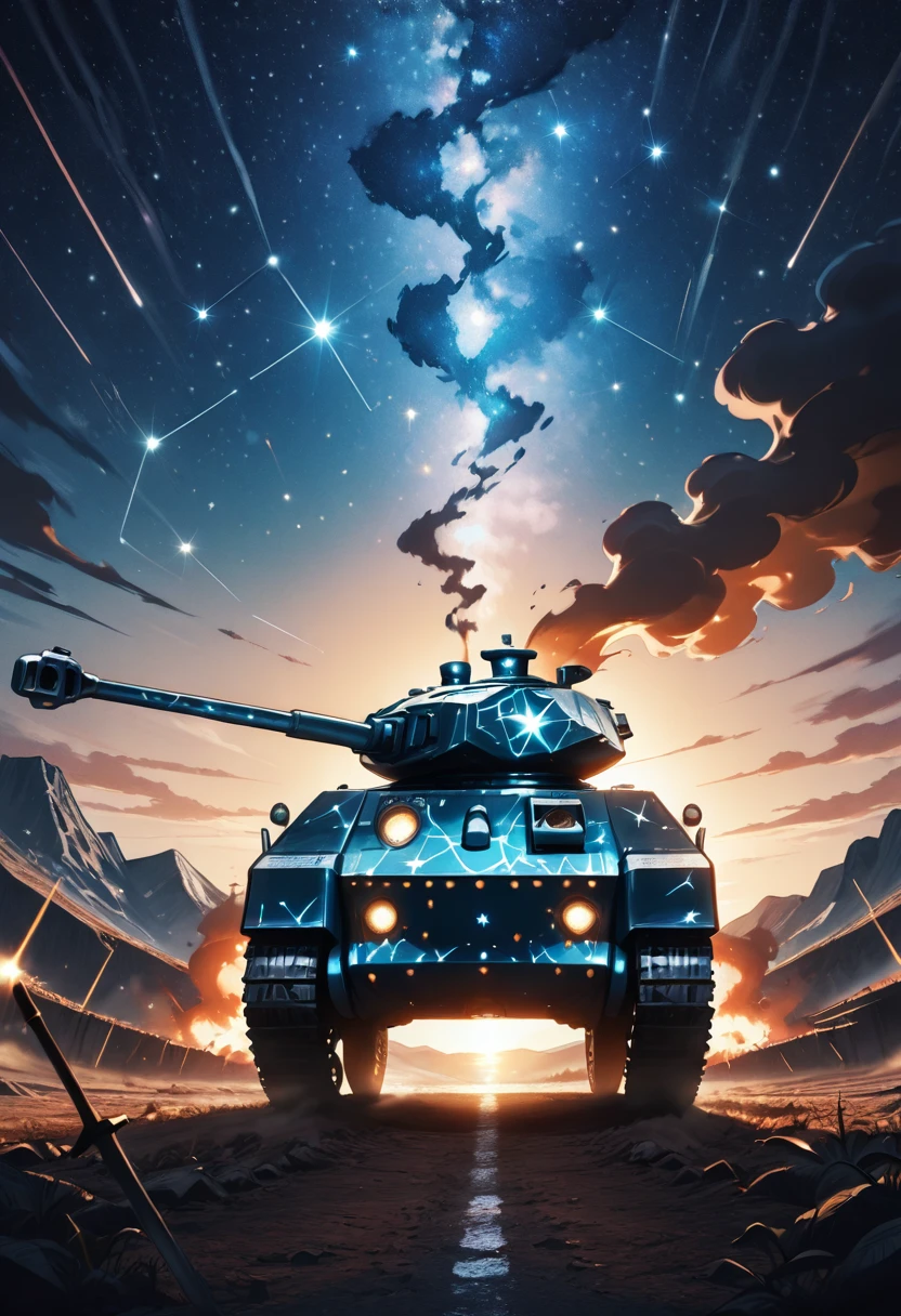 t34 tank, floating in outer space, asteroids,