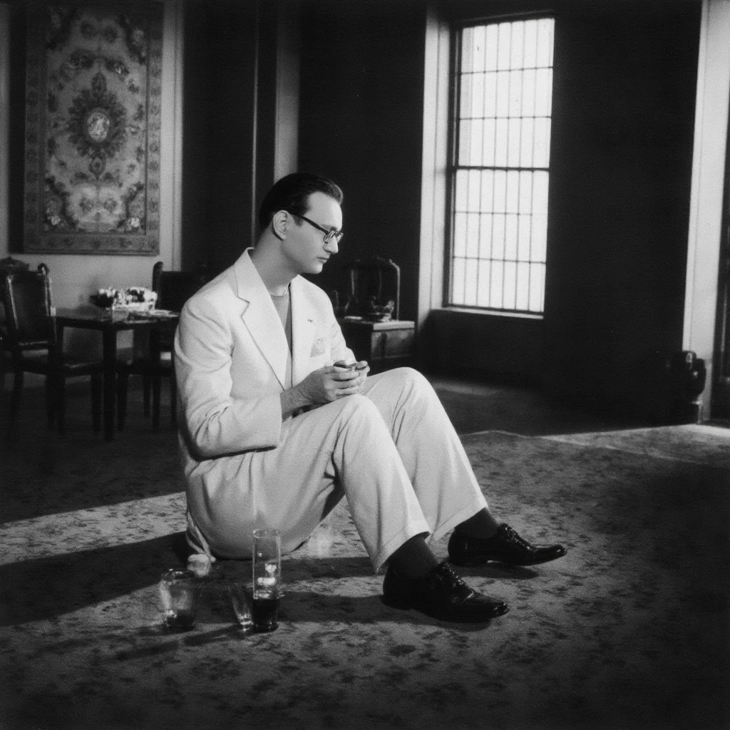 cinematic film still of  <lora:Abdelwehab v2:1>
Mohammed Abdel Wahab a eye glasses man in a white Jellabiya:1 outfit sitting on the floor with a glass of water and a small cup of coffee, Mehammad Abdelwehab style, solo, black hair, sitting, shoes, glasses, indoors, cup, shirt, long sleeves, collared shirt, black footwear, window, monochrome, facial hair, chess piece, fine art parody, board game, Jalabiya outfit, galabeya outfit, jalamia outfit, shallow depth of field, vignette, highly detailed, high budget, bokeh, cinemascope, moody, epic, gorgeous, film grain, grainy