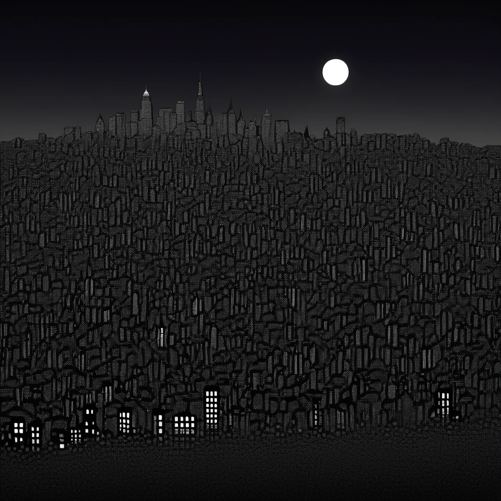 monochrome cityscape at night