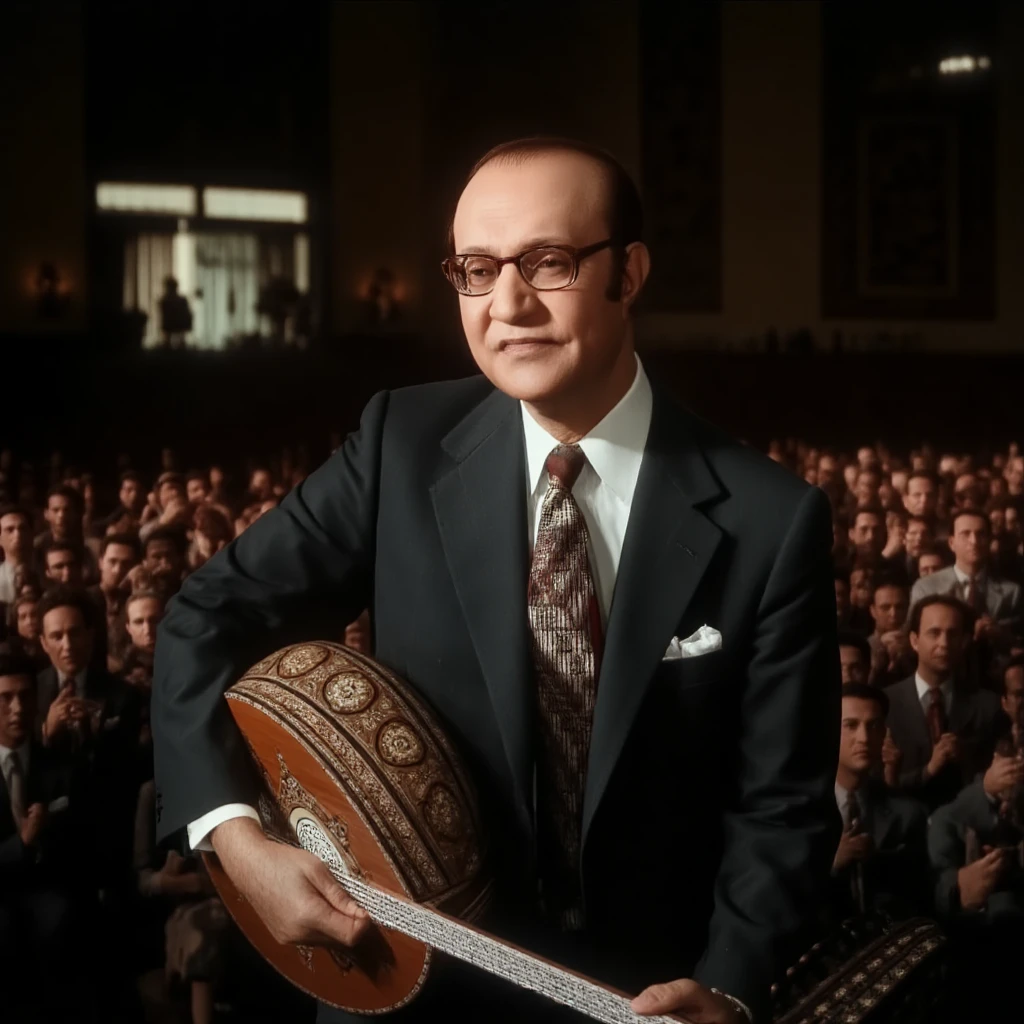 cinematic film still of  <lora:Abdelwehab v2:1>
 <lora:Mohammed Abdel Wahab v1:0.1>
1940's Mohammed Abdel Wahab a eyeglasses 1940's middle aged man in a suit holding a oud instrument in front of a crowd, Mehammad Abdelwehab style, black hair, necktie, glasses, solo focus, formal, suit, shirt, striped, blurry, parody, real life insert, older, Kodak warm film color style, shallow depth of field, vignette, highly detailed, high budget, bokeh, cinemascope, moody, epic, gorgeous, film grain, grainy