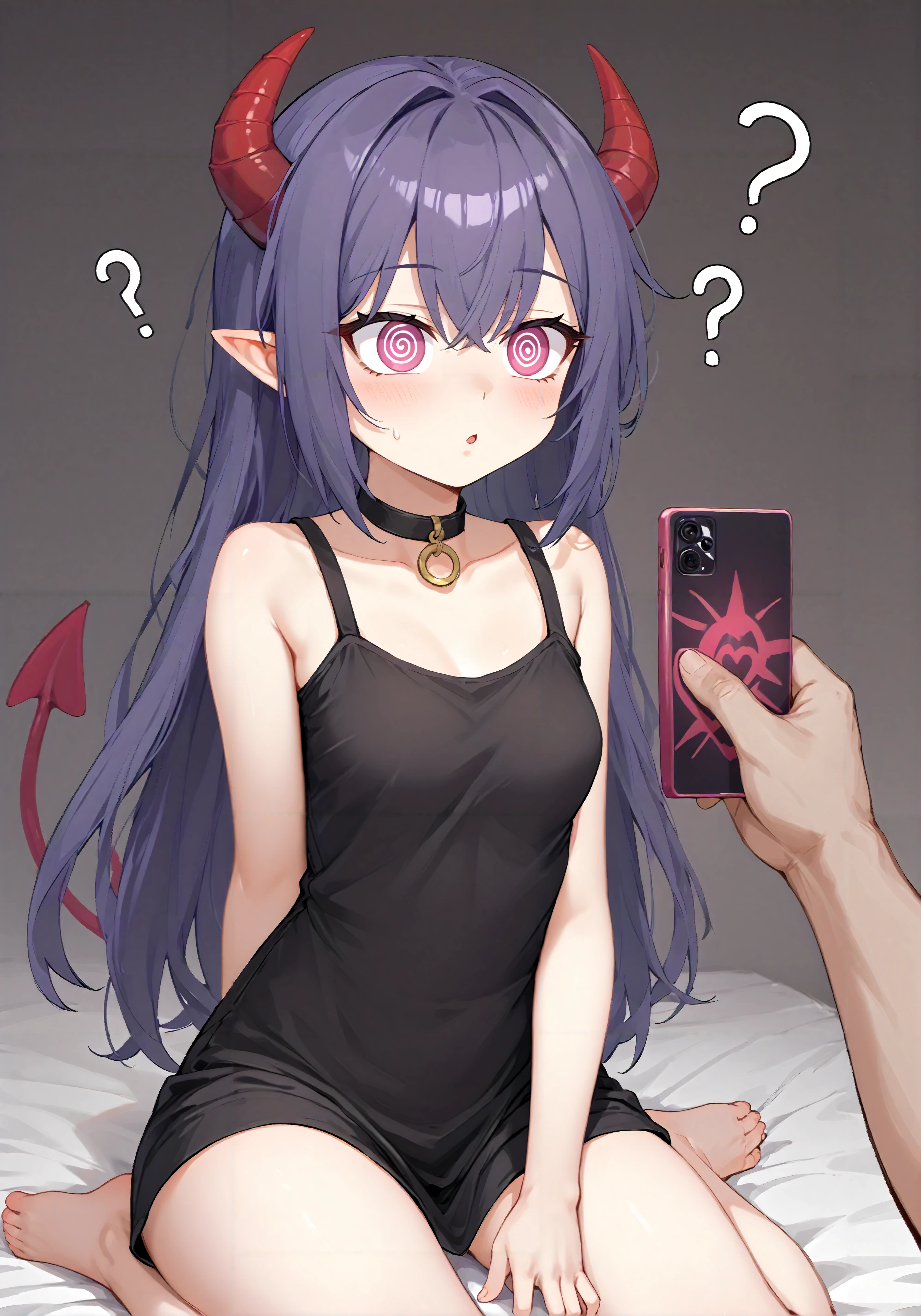 score_9,
1girl, succubus, cute, demon girl,
(hypnosis_phone), ?, @_@