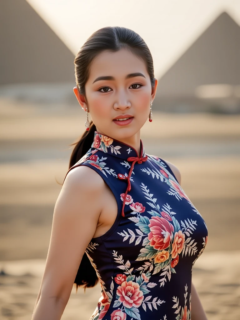 There are wonderful studio lights and various reflections,
her thin face is very delicate,(her waist is very thin :1.1),skin naturally showing the texture of blood vessels,detailed pale skin,
18yo beautiful cute chinese girl with blushing and female orgasm,the sidelight outlines her sexy body curves,
<lora:gongli_a_f1_rank2_bf16:0.96>,
affectionate,
--,
<lora:cheongsam_f1_rank4_bf16:1>,gong li wearing cheongsam with floral print,
--,A photograph of an elegant 29-year-old woman posing in front of the iconic Pyramids of Giza with the golden light of sunset casting a warm glow,but her body is slowly dissolving into a swarm of shimmering desert sand.,,harvy rain,