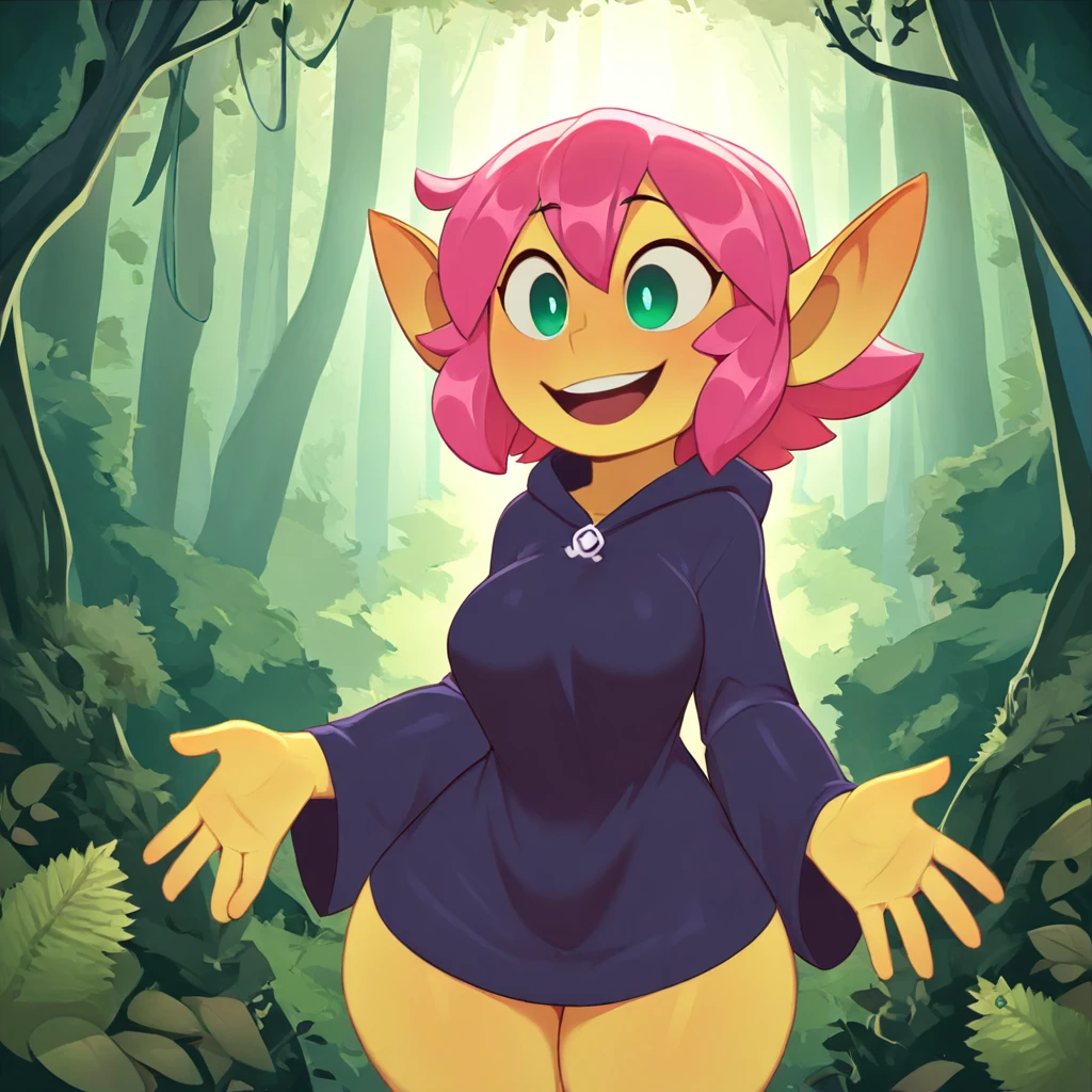 tiny green-skinned goblin girl showing whats under her skirt