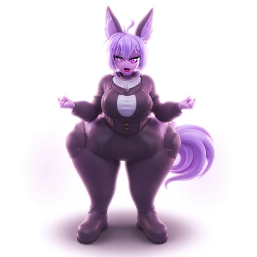 score_9,score_8_up,score_7_up,score_6_up,score_5_up,score_4_up, Lynx, purple fur, purple eyes, anthro, long hair, wavy hair, purple hair, eyeliner, eyelashes, black eyeshadow, furry art, cheeks tuft, hips tuft, shoulder tuft, male focus, femboy, finguerless gloves, cute fangs, kemono, shota, neck fluff, fluffy neck, claws, black nails, squatting, fluffy butt, evil smile, digitigrade, fishnet clothing, solo focus, penis under clothes, stockings, leg wamers, bedroom background, covered nipples, erection under clothes, paw pose, arm warmers, leg warmers, sfw, spike collar, Gothic, smudged mascara, 3d, blender software, 