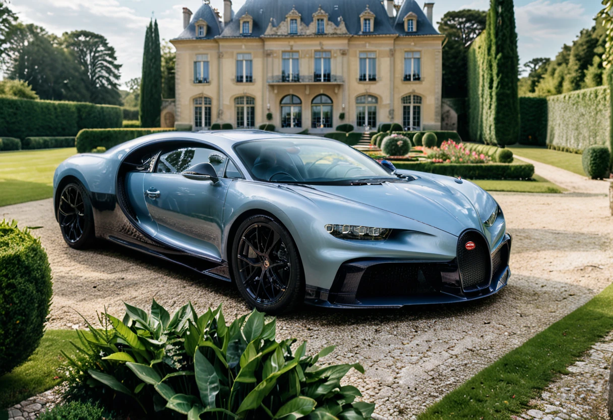 <lora:bugattich1r0n:1>,A soft purple, bugatti ch1r0n parked outdoors in front of a majestic French château. The car, with its glossy metallic blue exterior and sleek black accents, is perfectly positioned on a cobblestone driveway leading to the château. The château features classic French architecture with large arched windows, intricate stonework, and tall, elegant towers. The setting is bathed in soft golden sunlight, creating a warm and luxurious atmosphere. Surrounding the château are neatly trimmed gardens, fountains, and lush greenery, enhancing the sense of grandeur. The scene combines automotive excellence with historical elegance."
<lora:SDXLFaeTastic2400:0.4> <lora:extremely_detailed:0.4> extremely detailed, Masterpiece,best quality,hi res,8k,hi res,8k,award winning,(sharp focus, intricate, highly detailed),
