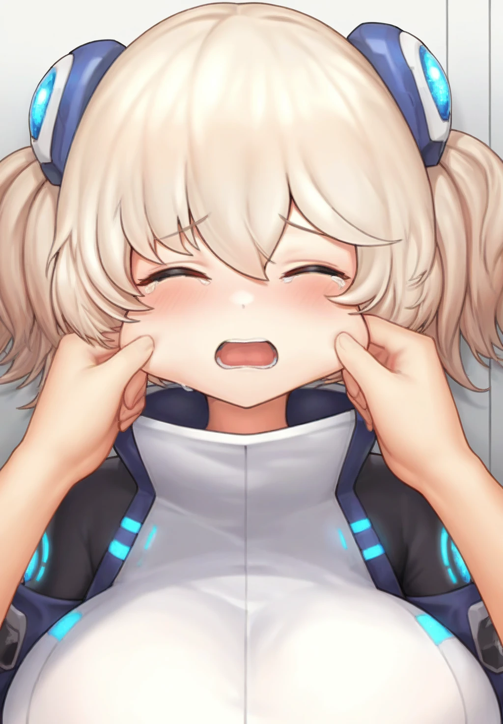 Masterpiece, Best Quality, High Resolution, 1Girl, Ultra High Resolution, Solo D.VA, Headphones, Pink eyes, Brown Hair, White Gloves, Face Decoration, Full Body Shot, Cute, Realistic, Cute Pose, Perfect Body, Cyber Punk background, wet street, Crop Top Hoodie, Latex Short Shorts, nsfw, cum