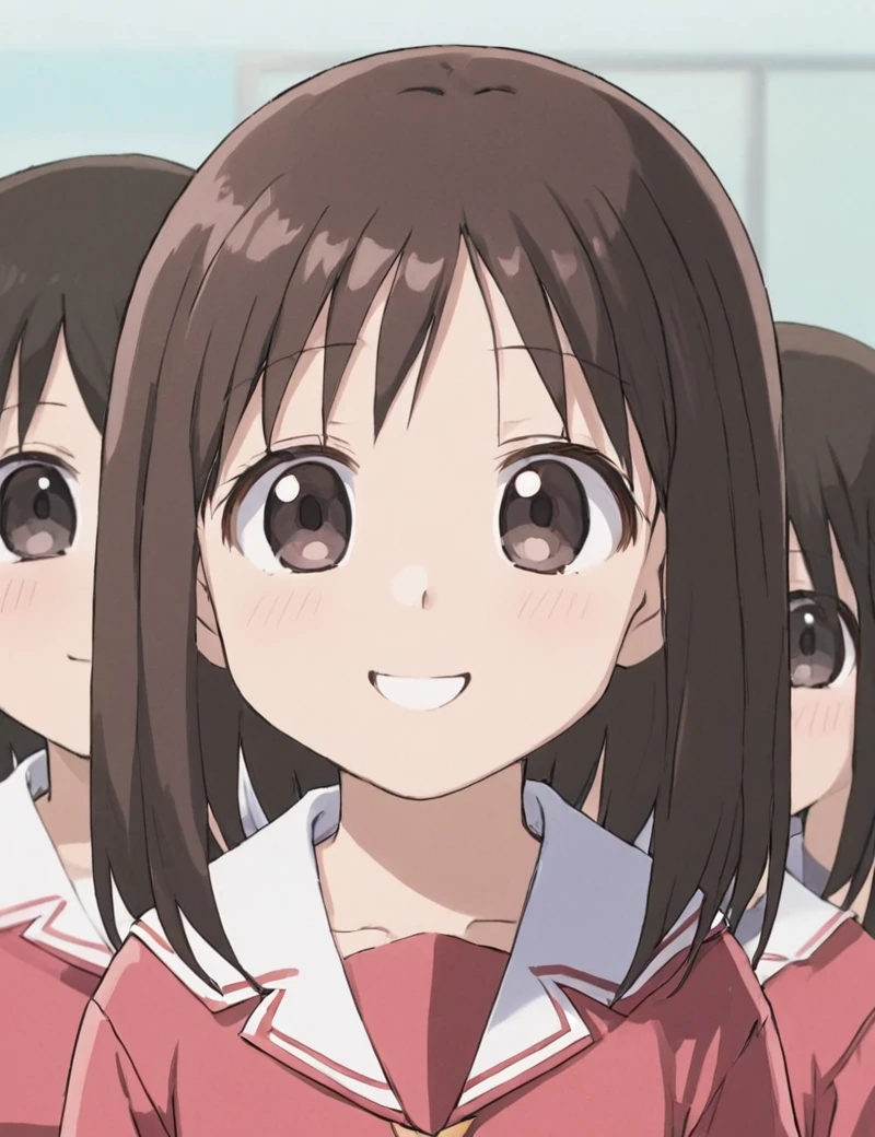 masterpiece, best quality, 1 girl, kasuga ayumu, serafuku, smiling, school, cowboy shot, <lora:Kasuga_Ayumu_Osaka_SDXL_XL_Azumanga_Daioh_Epoch10:1>