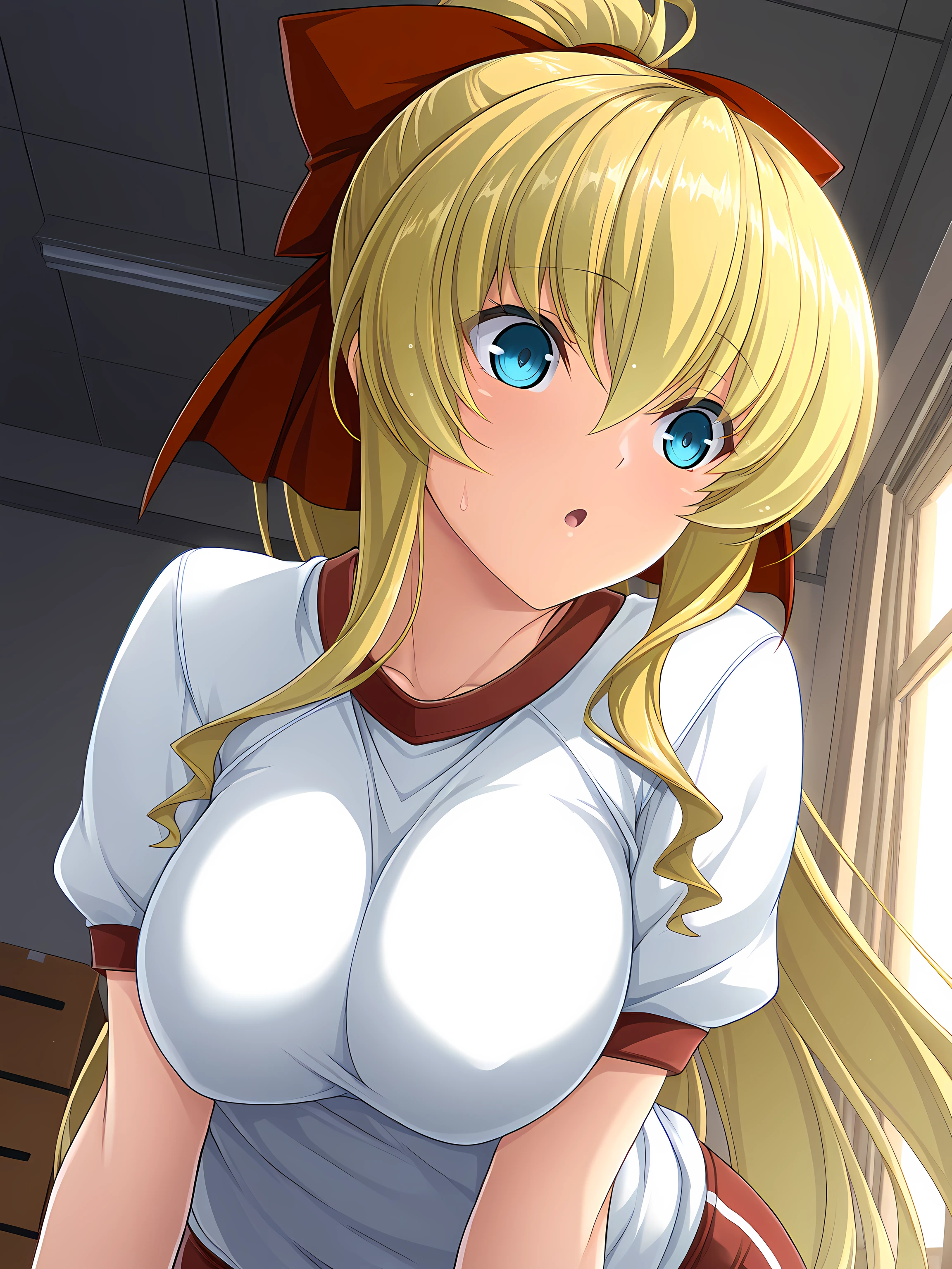 <lora:Ries_v2>,ries,indoors,inoino,:o,large breasts,gym uniform, masterpiece,best quality,amazing quality,