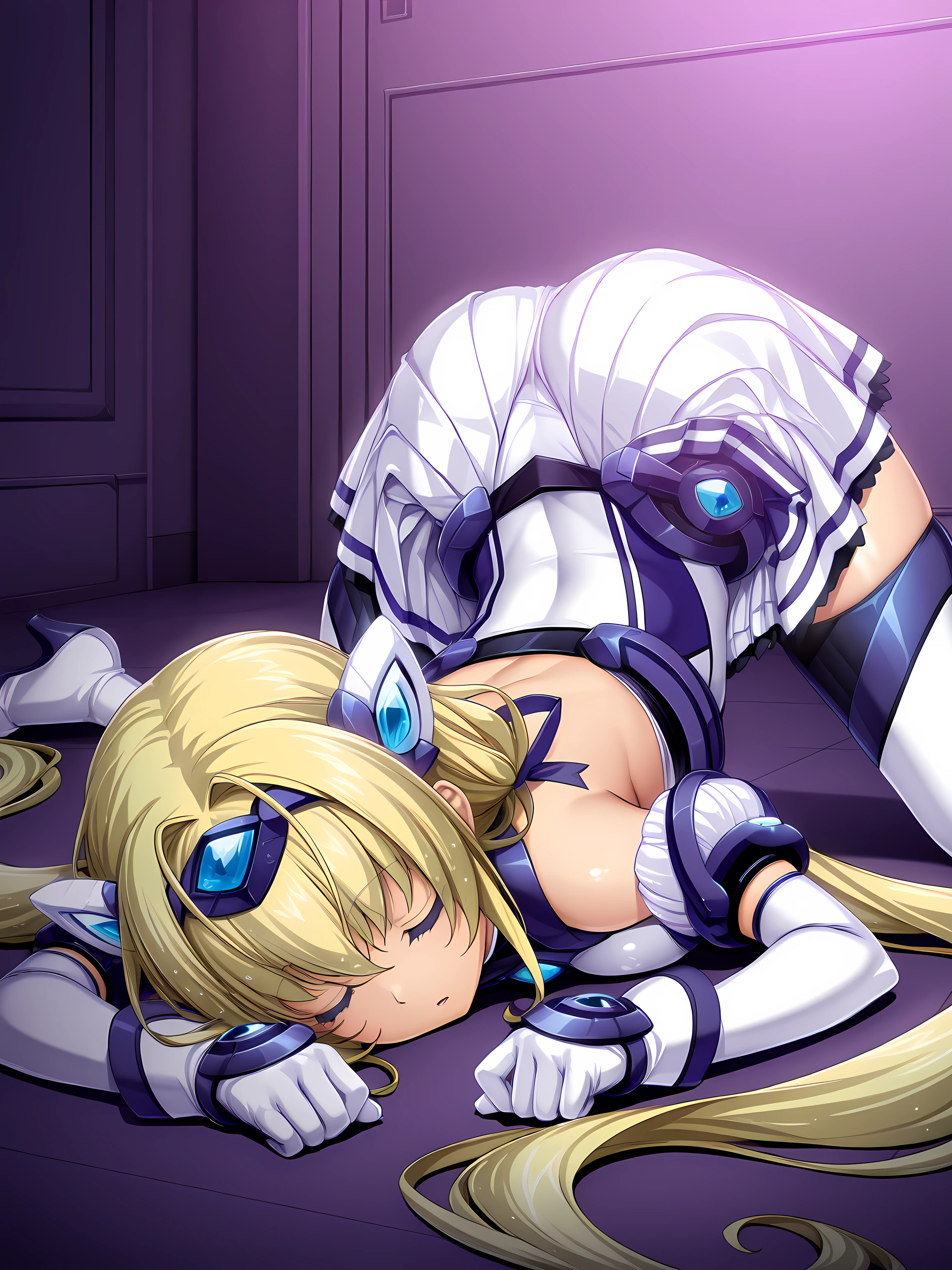 spica,inoino,medium breasts,exstia outfit,sleeping,<lora:Souma__Spica_-_Exs-Tia:1>,top-down_bottom-up,high heels,, masterpiece,best quality,amazing quality,