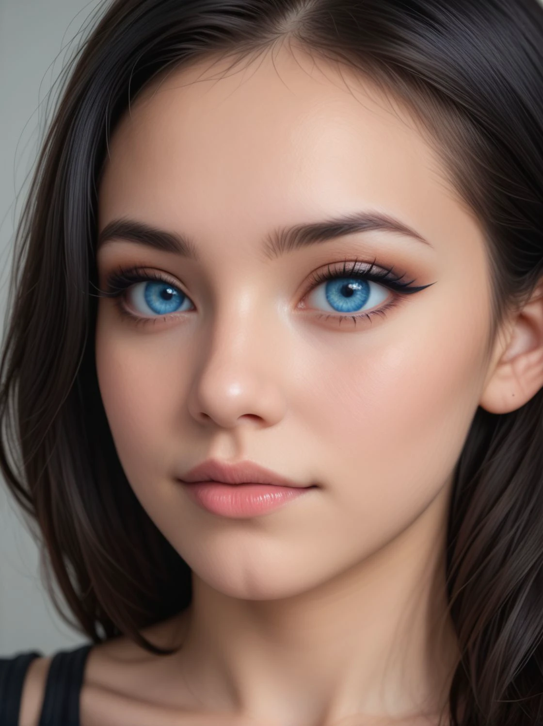 woman, close, portrait, eyeliner, <lora:Zcus1:0.3> black hair, blue eyes,, realistic, 4K, ultra detailed photography, sharp image,
