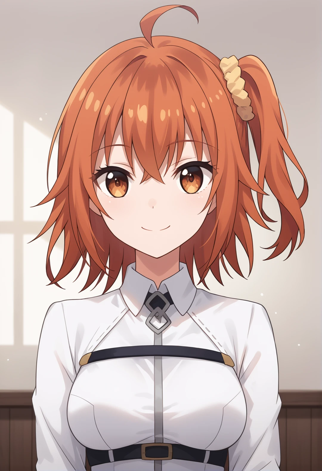 score_9, score_8_up, score_7_up, source_anime, masterpiece, best quality, highly detailed background, cinematic lighting, detailed eyes, detailed pupils, perfect face, Fujimaru Ritsuka, unique outfit, side ponytail, upper body, front view, cute, smile, Chaldea, room,
 <lora:Fujimaru Ritsuka (Female)_Pony:0.8>